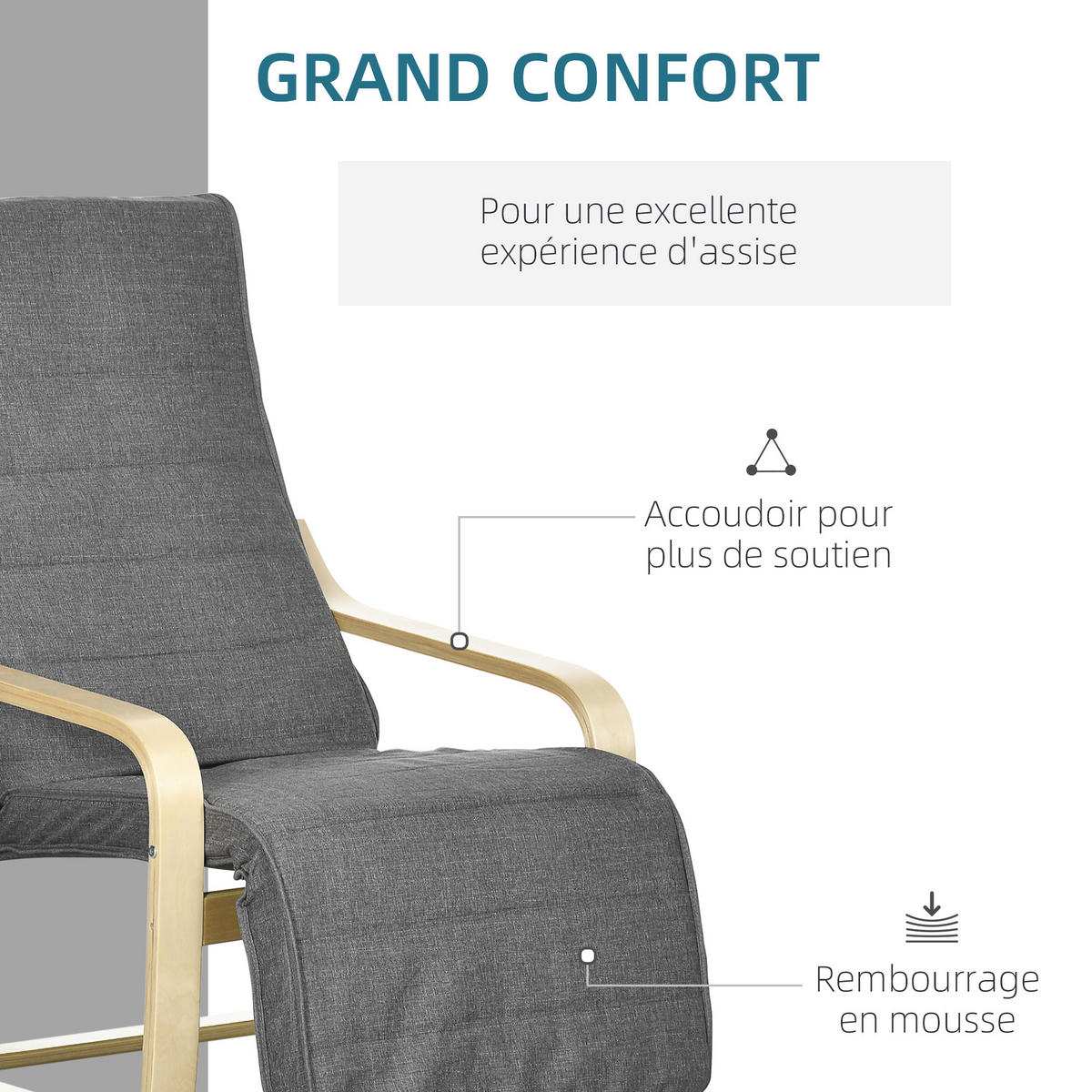 RELAXSESSEL DE-13196 mit verstellbarer Fußstütze & Massivholz Grau - Grau, Holz (66.5/100/94cm) - ComfortXL