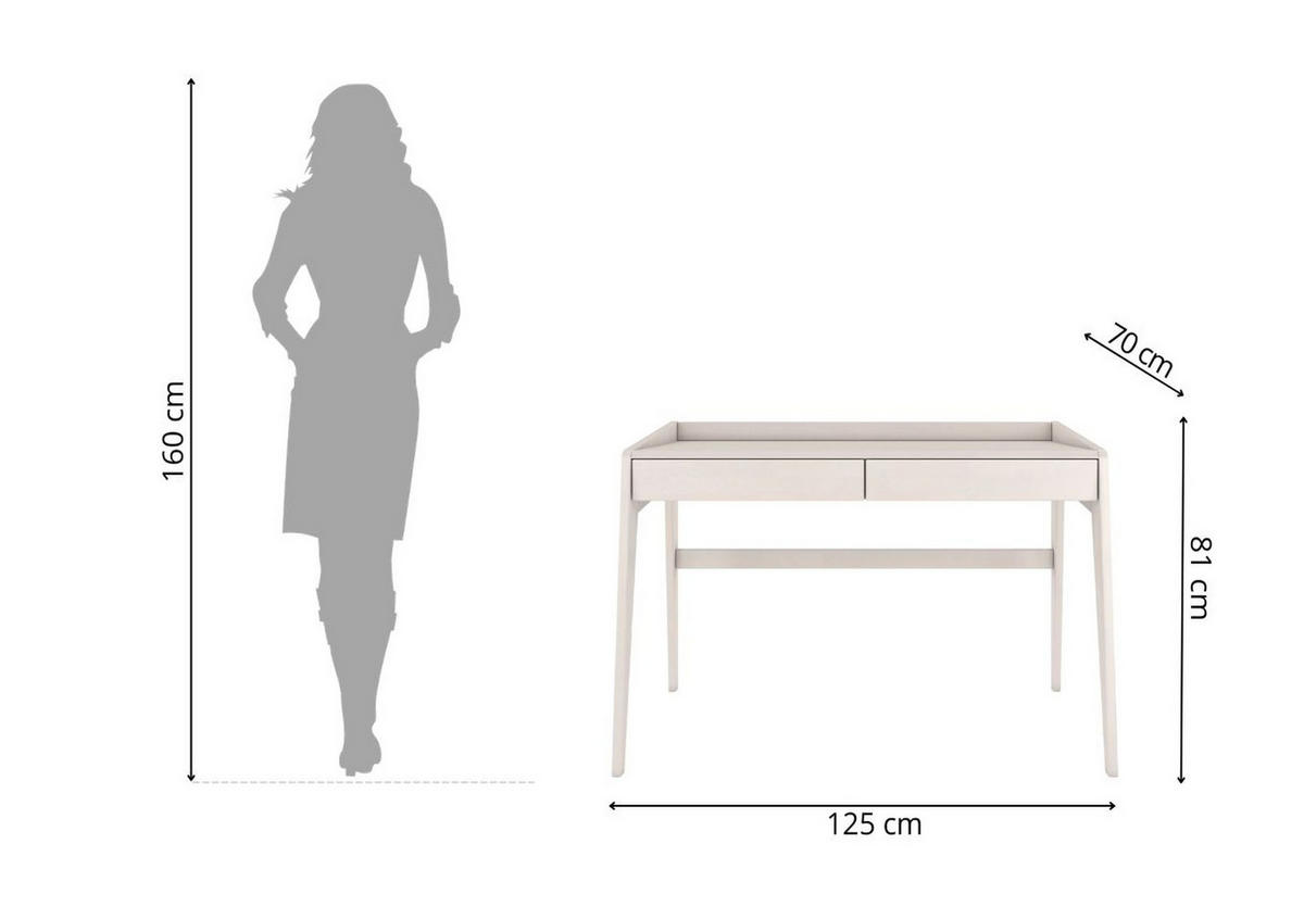 SCHREIBTISCH Lisa, 125/70/81 cm in Weiß, Buchenholz - Weiß, Holz/Buchenholz (70/125/81cm) - Visby
