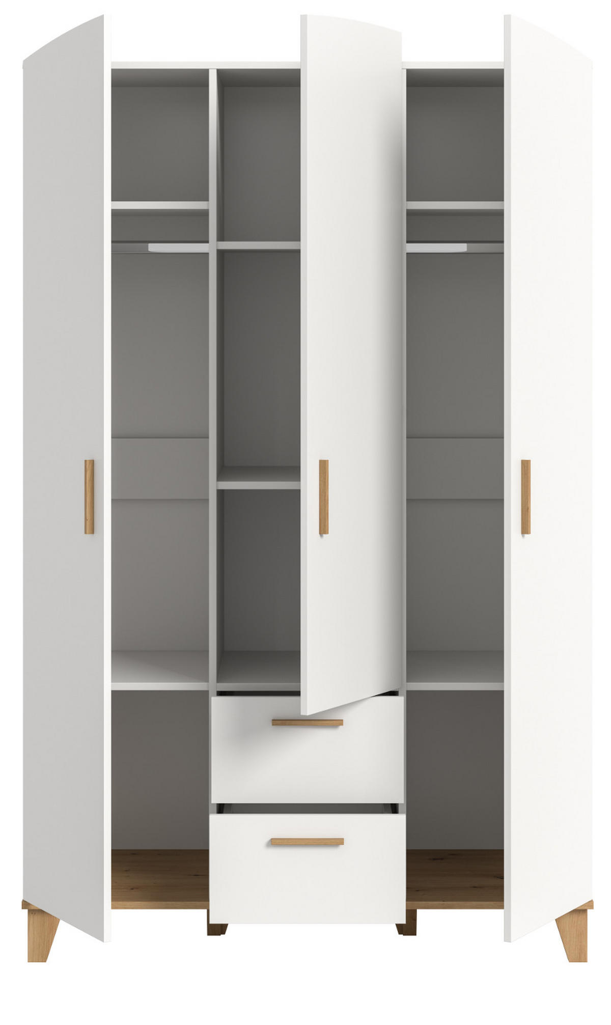 KLEIDERSCHRANK in weiß, Eiche Artsian 122 x 194 cm, Drehtürenschrank 3-türig skandinavisch - Eichefarben/Weiß, Holzwerkstoff (122/198/51cm) - Inn.Furn