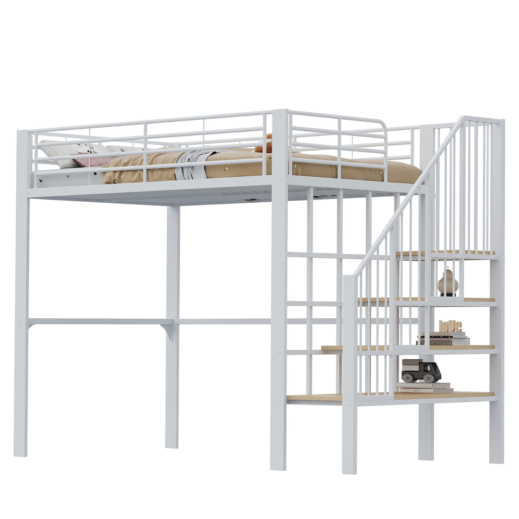 HOCHBETT 140x200 Metall Treppe Stauraum - Weiß, Metall (140/200cm) - FLIEKS