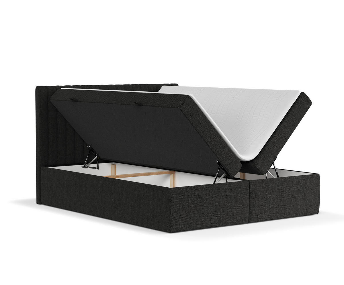 BOXBETT Spencer Schwarz 160/200 cm mit Matratze und Topper - Schwarz, Holz/Holzwerkstoff (160/200cm) - Maison de Reve