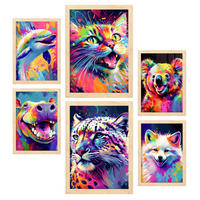 POSTER Set Mit 6 Land Und Wassertiere Im Hochformat Lebhafte Aquarell Stil Illustrationen Von Lächelnde Tiere A3 & A4 Rahmen Aus Hellem Holz - Beige, Papier (29/3cm) - Nacnic