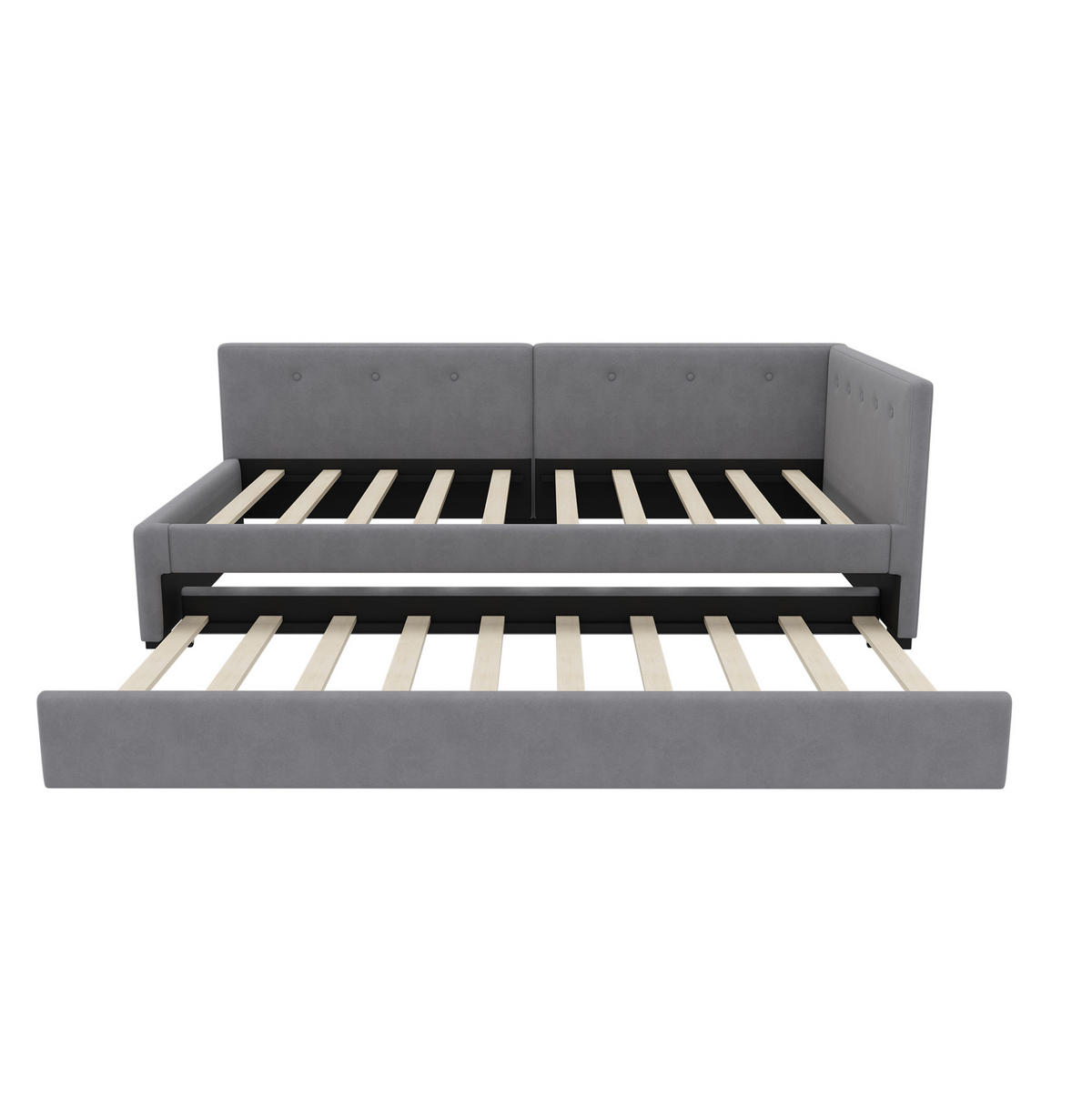 DENNÍ postel 90/200 cm šedá ze sametu a MDF s výsuvným lůžkem - šedá, textil (90/200cm) - OKWISH