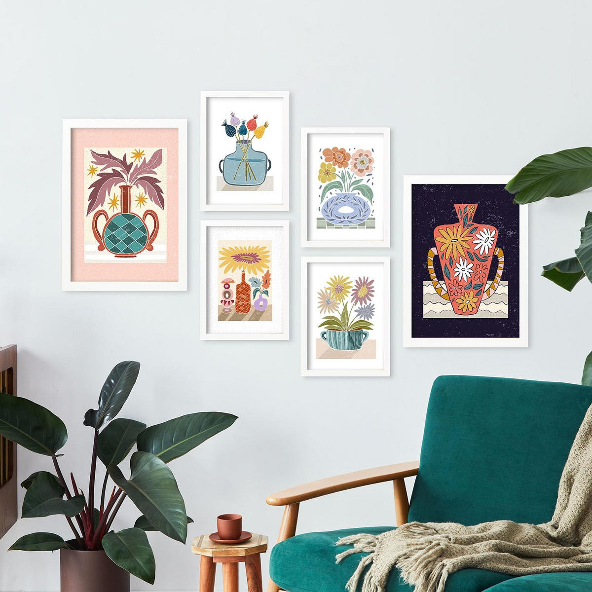 POSTER Set Mit 6 Vase im ethnischen Stil Größe A3 & A4 Weißer Rahmen - Weiß, Papier (29.7/1cm) - Nacnic