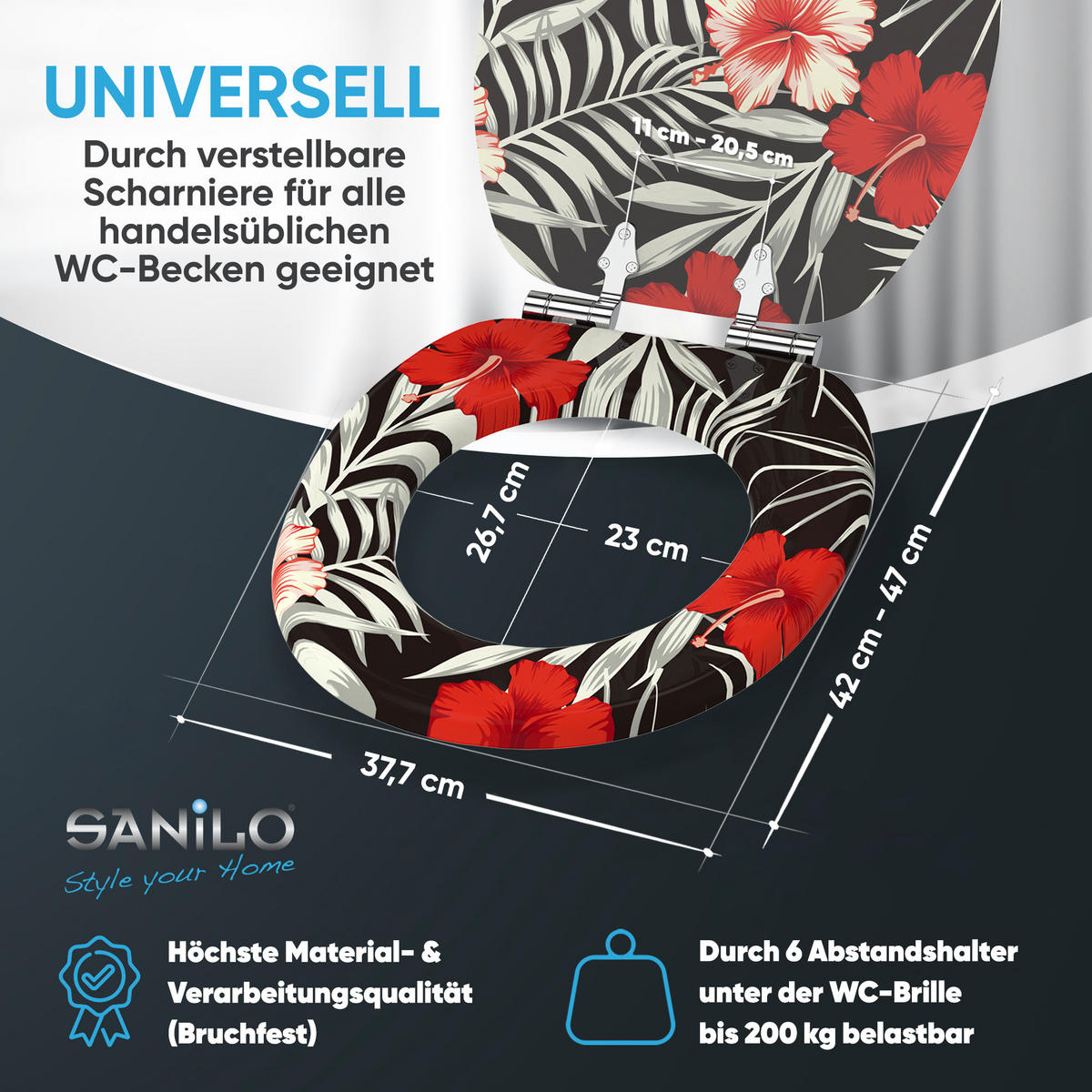 WC Sitz mit Absenkautomatik Hibisca - Schwarz, Holzwerkstoff (38/6/47cm) - Sanilo