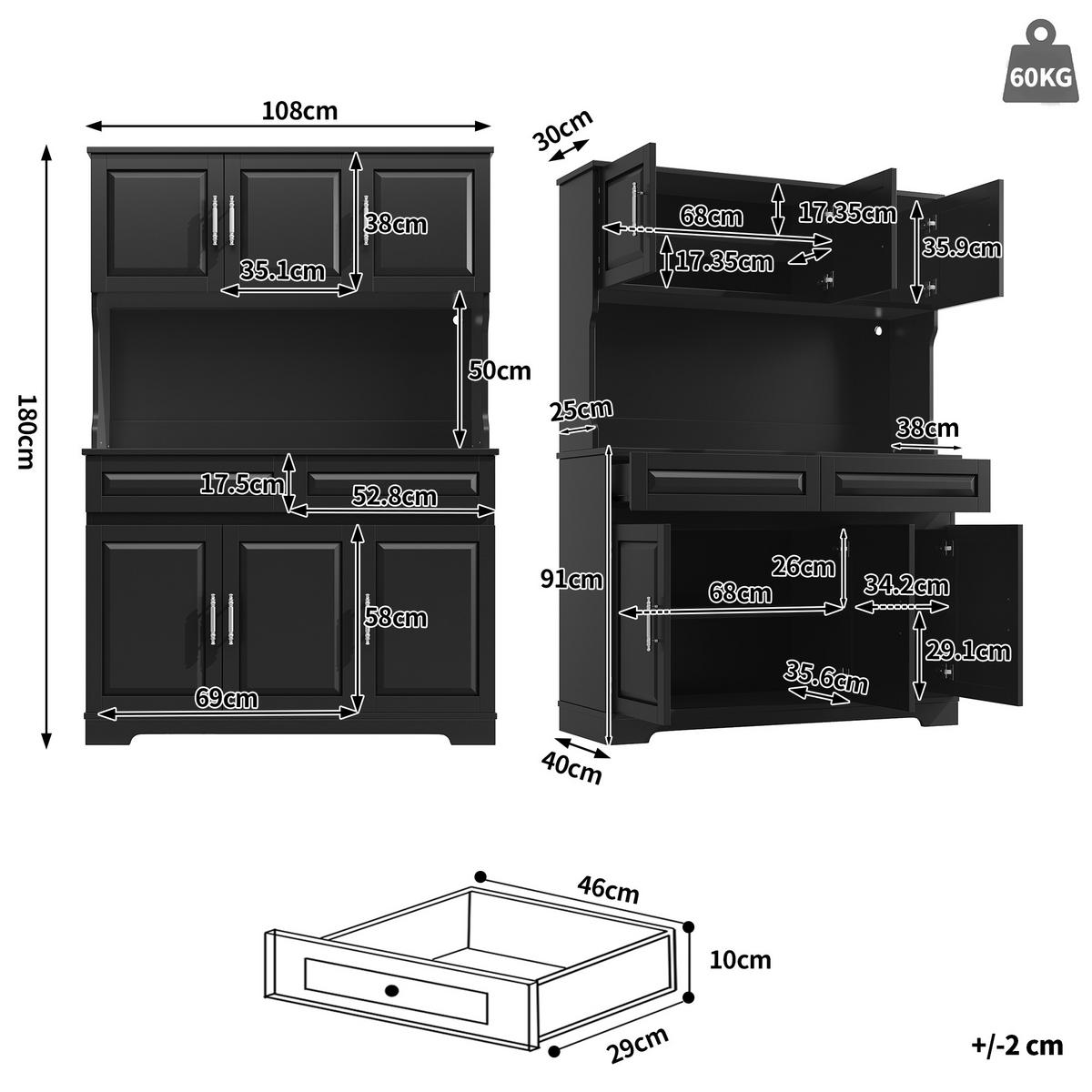 BUFFETSCHRANK App-Steuerung Schwarz 108/40/180 cm - Schwarz, Holz (108/180/40cm) - PANGIVO