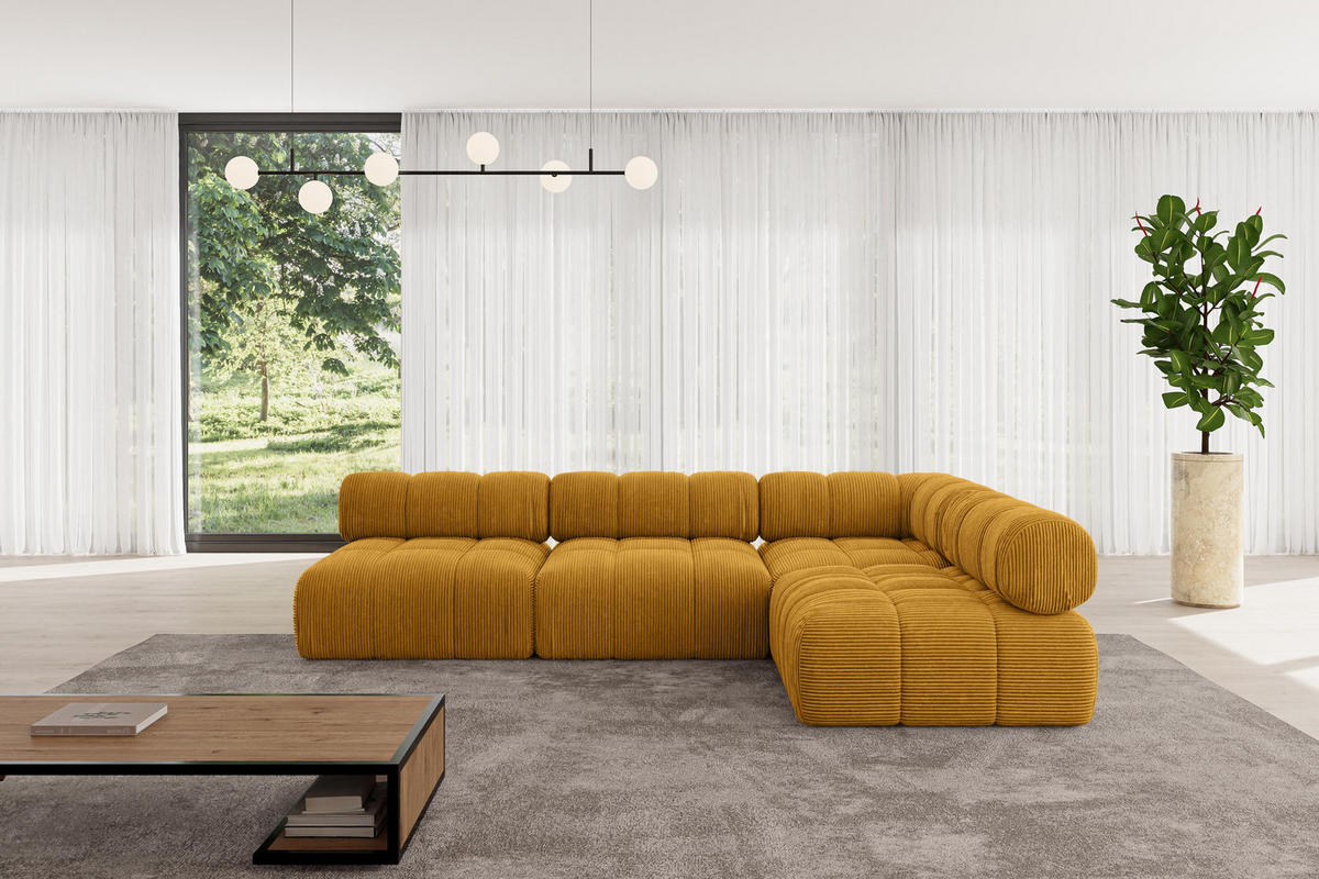 ECKSOFA modulares Sofa Samaro-L2 - 285x190x70 cm Senfgelb Cord - Currygelb, Holzwerkstoff/Textil (285/190cm) - ALTDECOR