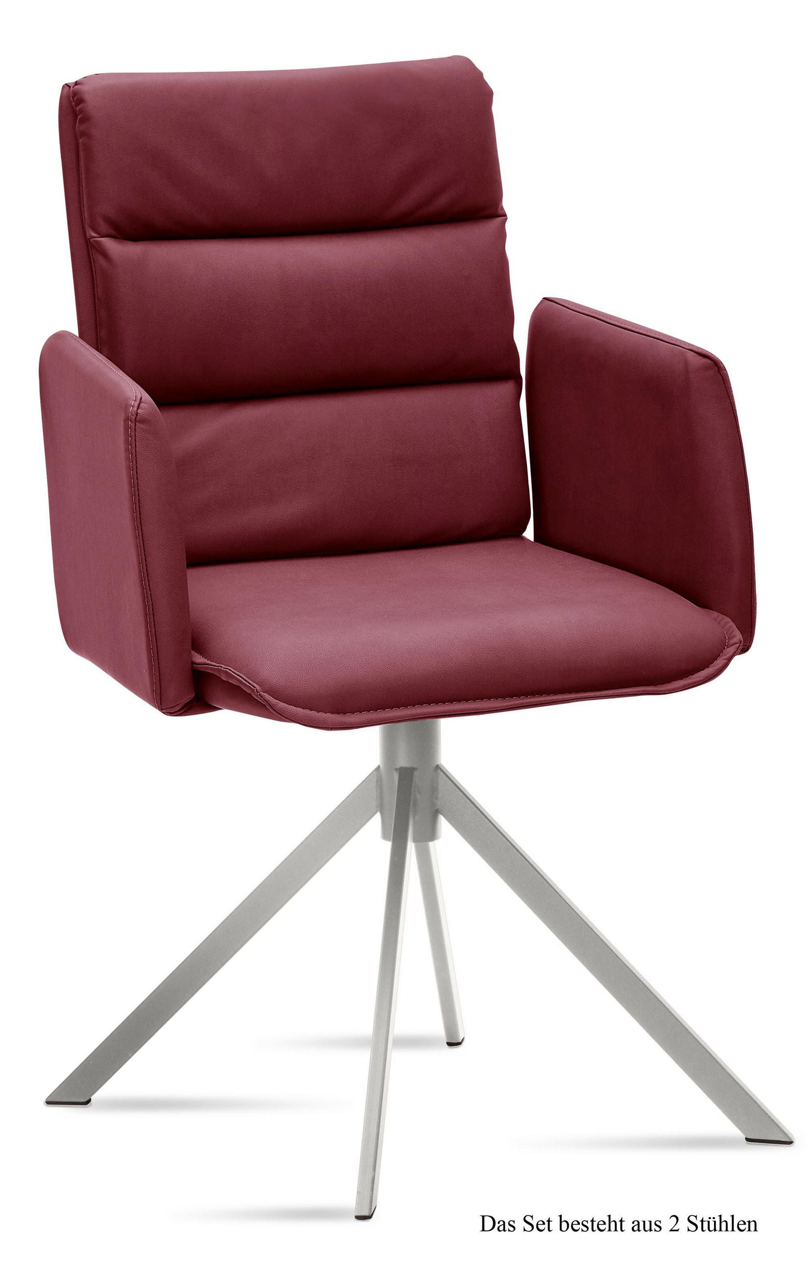 ARMLEHNSTUHL (2er-Set) Dorree 52x92x60 Edelstahl/Marsala - Edelstahlfarben/Brombeere, Kunststoff (60/92/52cm) - 58aufmkessel