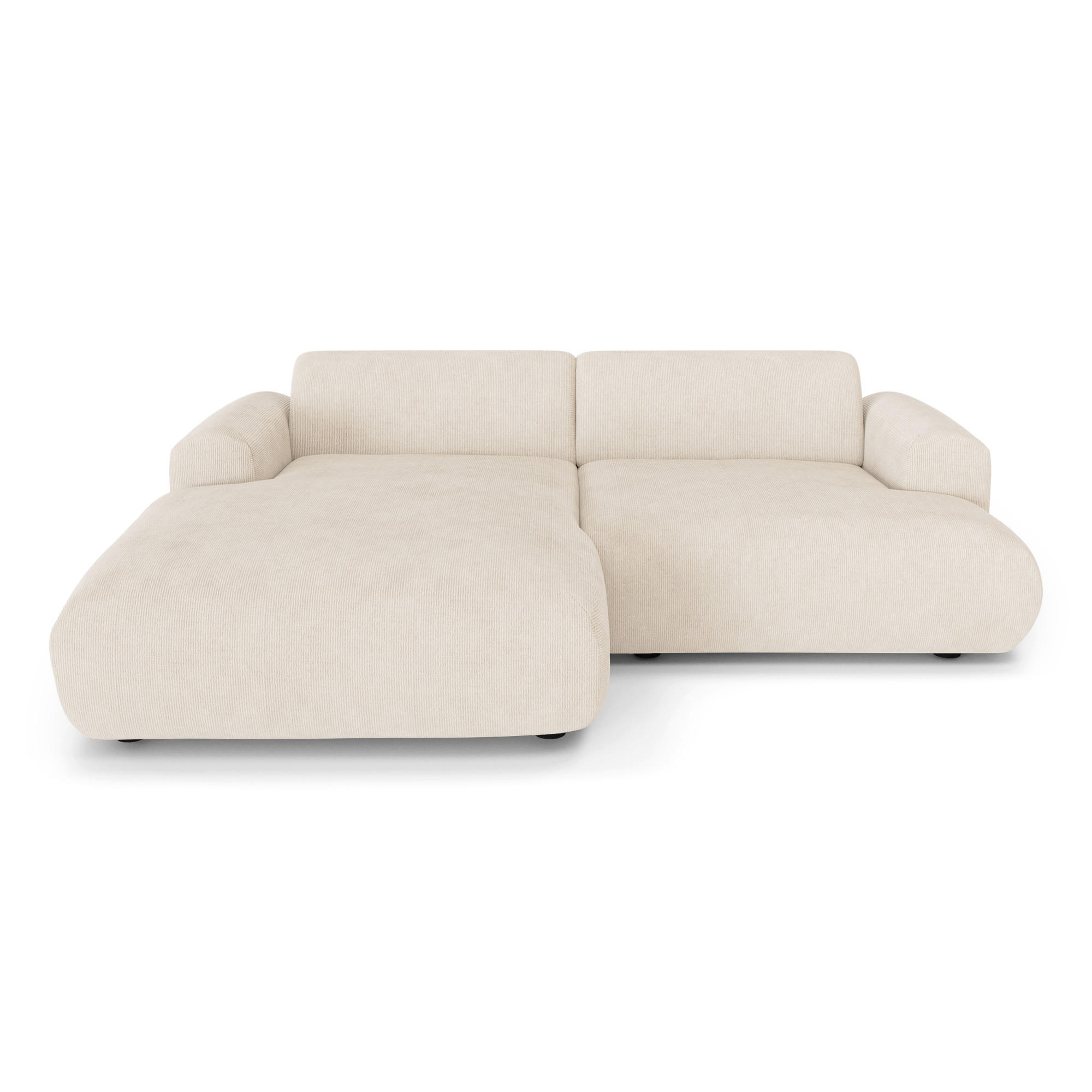 ECKSOFA LINKS Gerippter Samt Creme 266cm - Creme, Textil (165/266cm) - Sia Home
