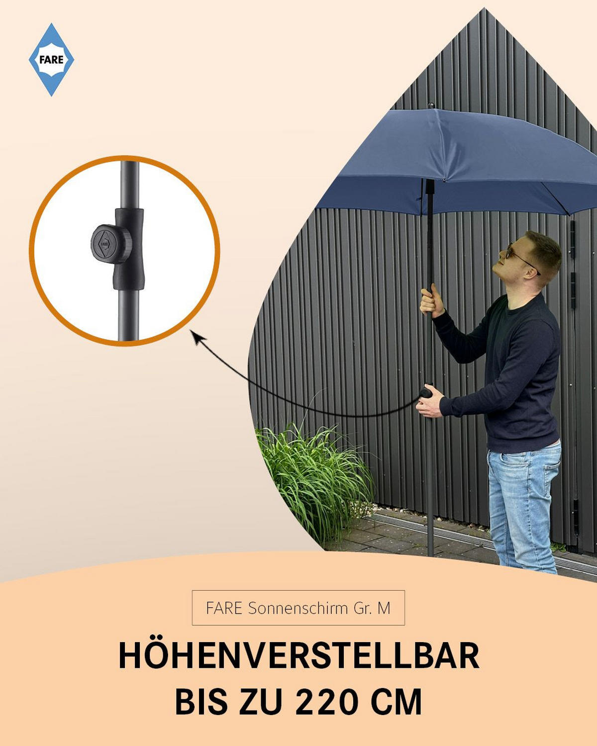SONNENSCHIRM 180/180/126 cm - Dunkelblau, Kunststoff (180/180cm) - FARE