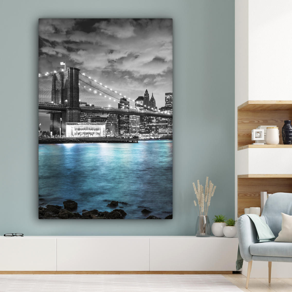 SLIKA NA PLATNU New York 90x140 cm - modrosiva, tekstil (90/140cm) - MuchoWow