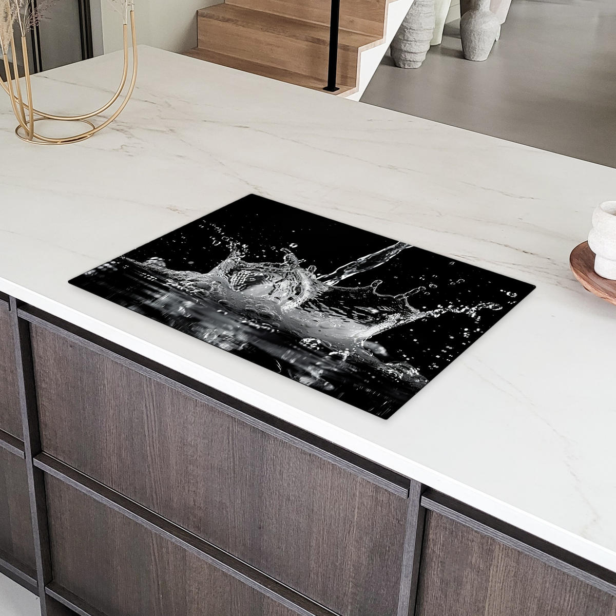 HERDABDECKPLATTE Wasser - Spritzwasser - Schwarz Induktionsmatte 77x51 cm - Schwarz, Kunststoff (77/51/0.2cm) - MuchoWow