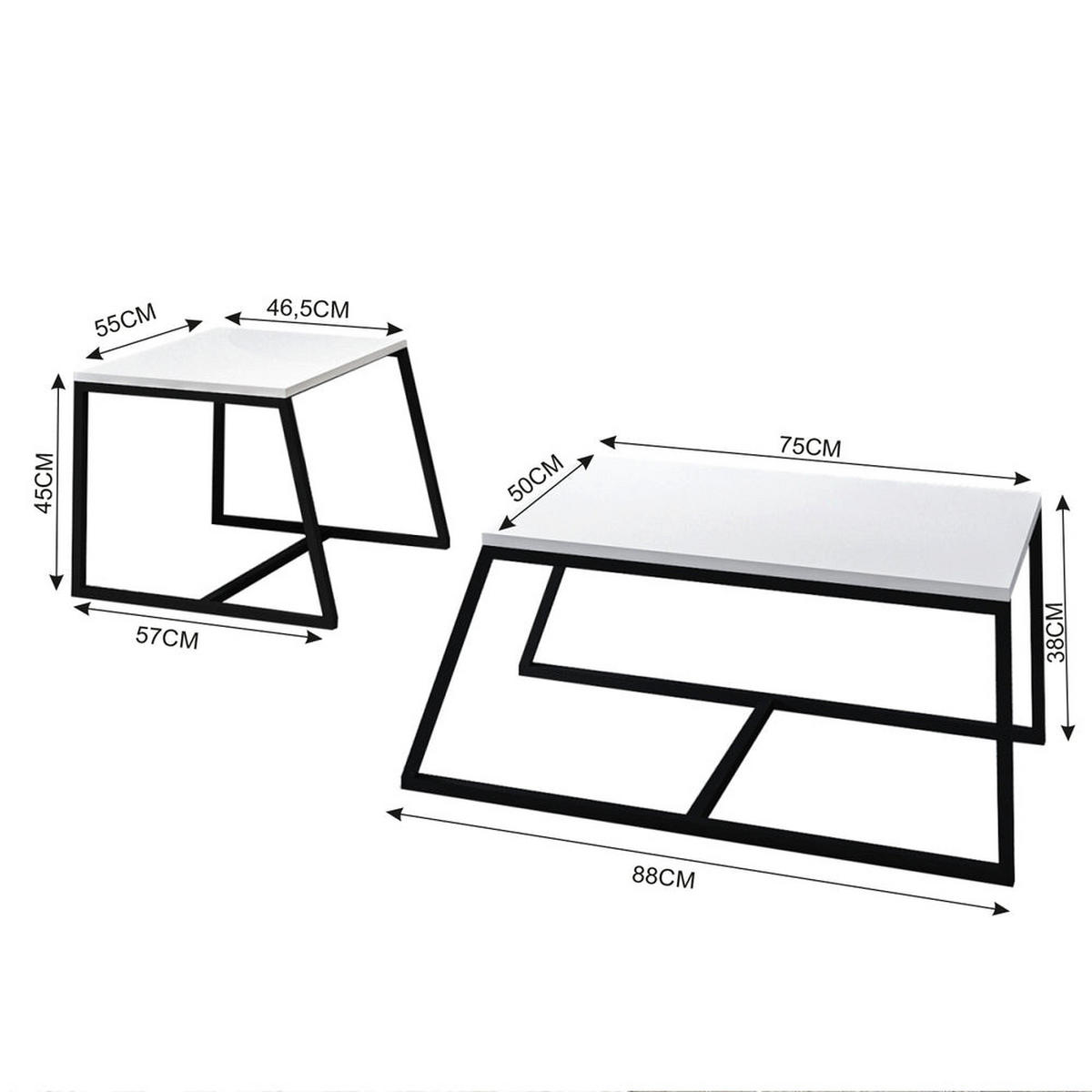 COUCHTISCH 2er Set Between Weiß mit Metall Füße - Schwarz/Weiß, Holzwerkstoff/Metall (50/88/38cm) - moebel17