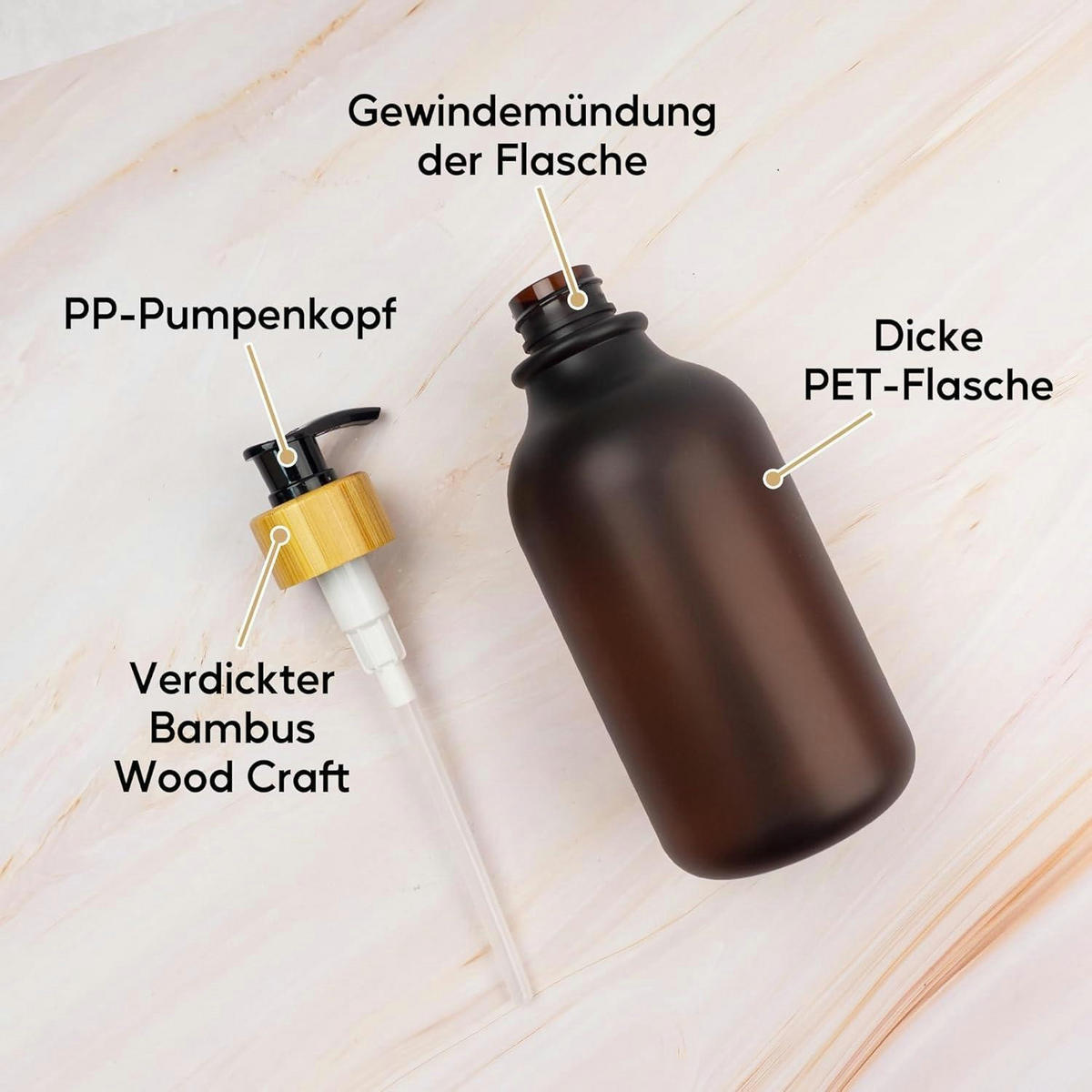 SEIFENSPENDER-SET 3 Stück 500ml PET Bernstein mit Etiketten - Braun, Kunststoff (7.4/19/7.4cm)