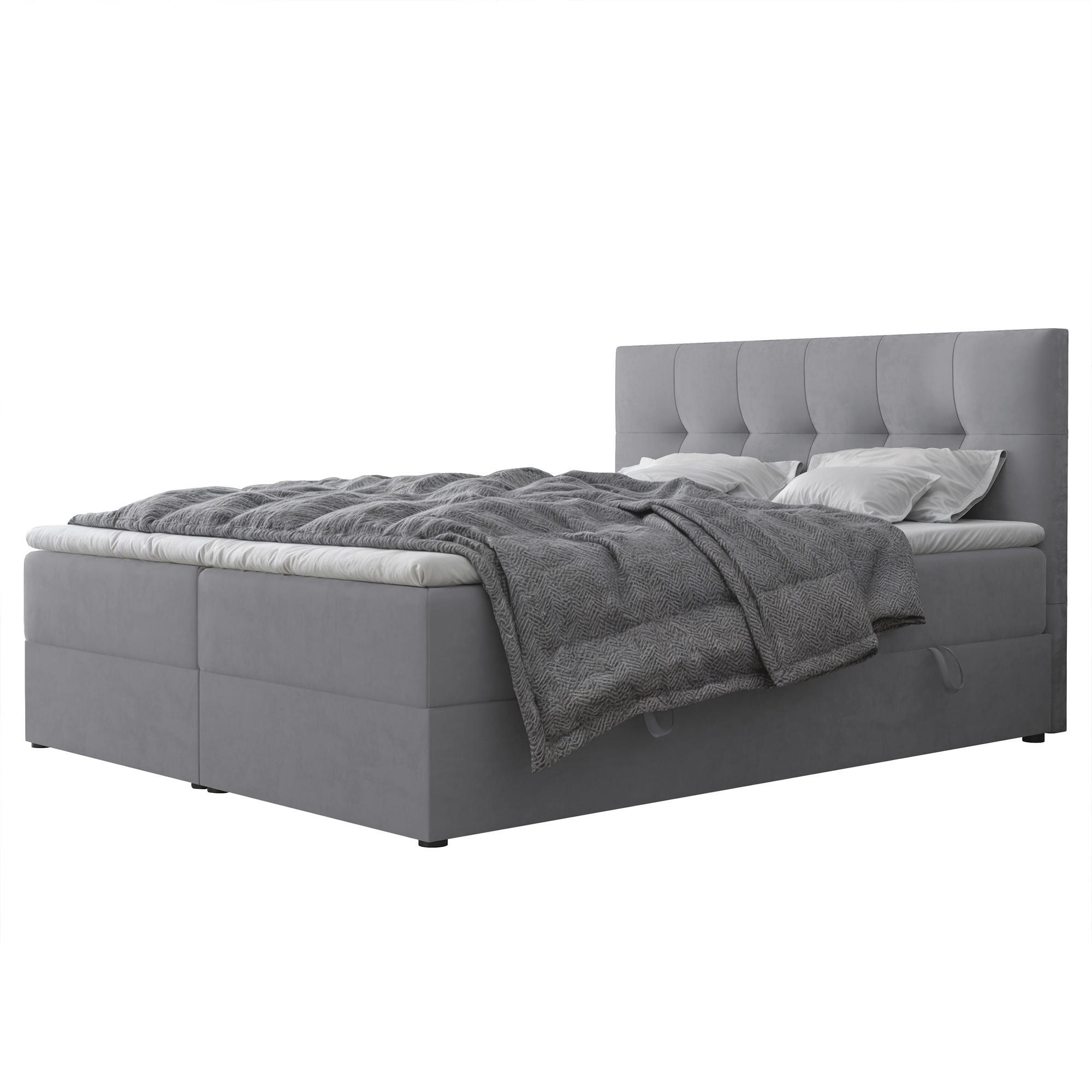BOXBETT RENZO 200/200 cm mit Matratze und Topper, Hellgrau - Hellgrau, Holzwerkstoff/Textil (200/200cm) - Idohome