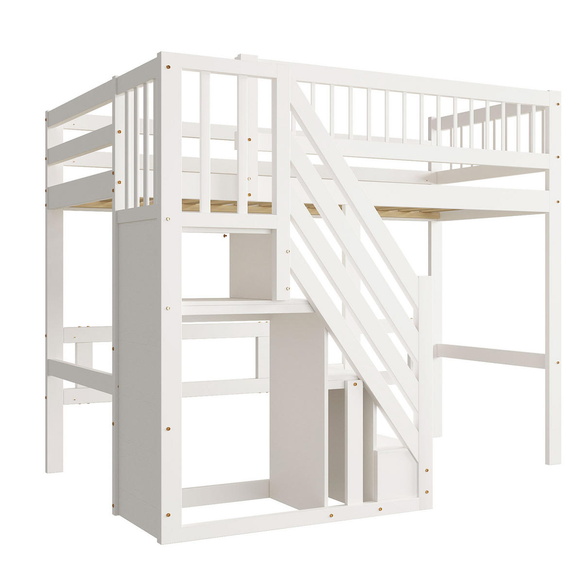 KINDERBETT 90/200 cm mit Stauraumtreppe in Weiß aus Massivholz - Weiß, Holzwerkstoff (90/200cm) - BEAOK