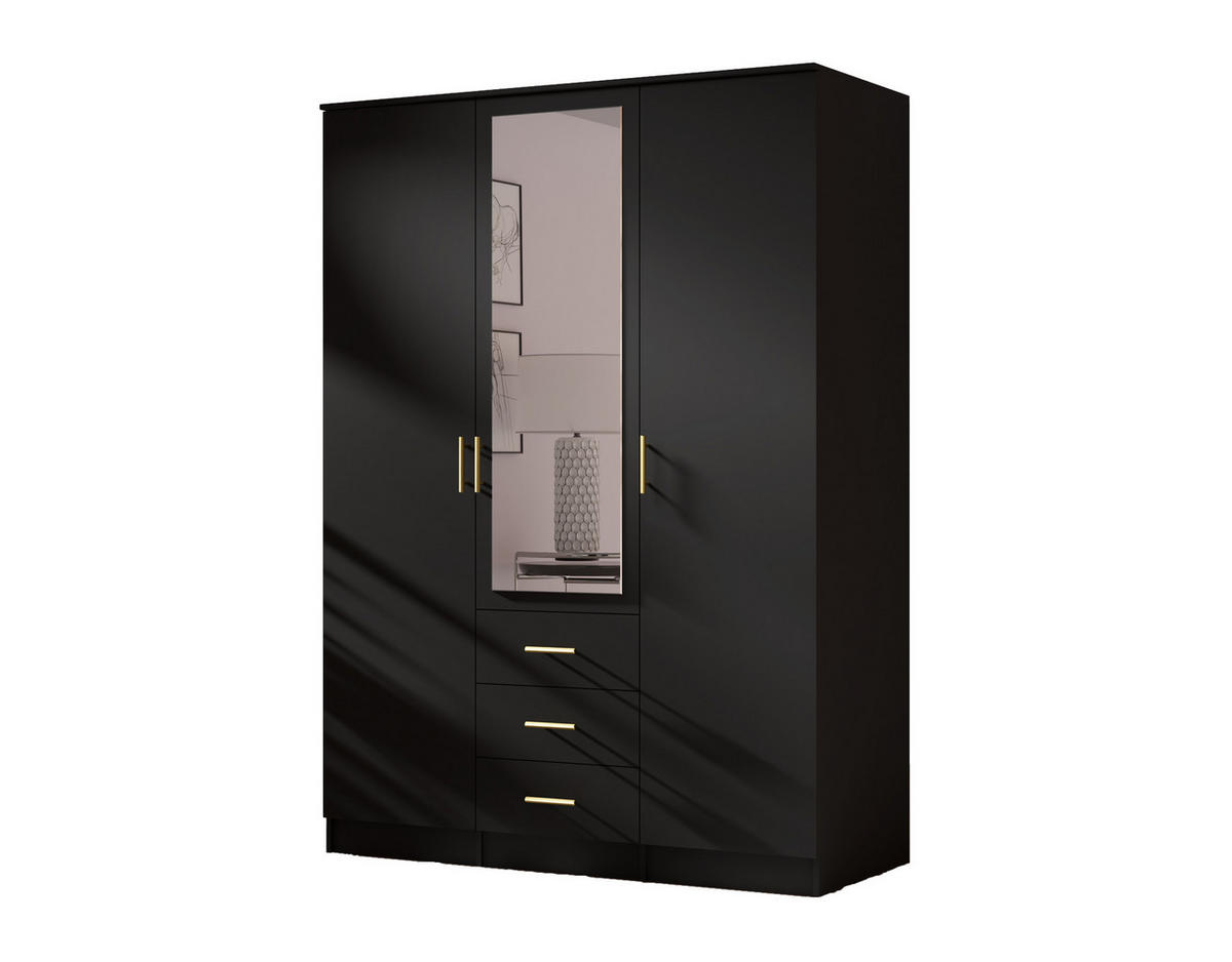 DREHTÜRENSCHRANK - LIMON 3D - Schwarz - Schwarz, Holzwerkstoff/Metall (154/210/64cm) - Möblo