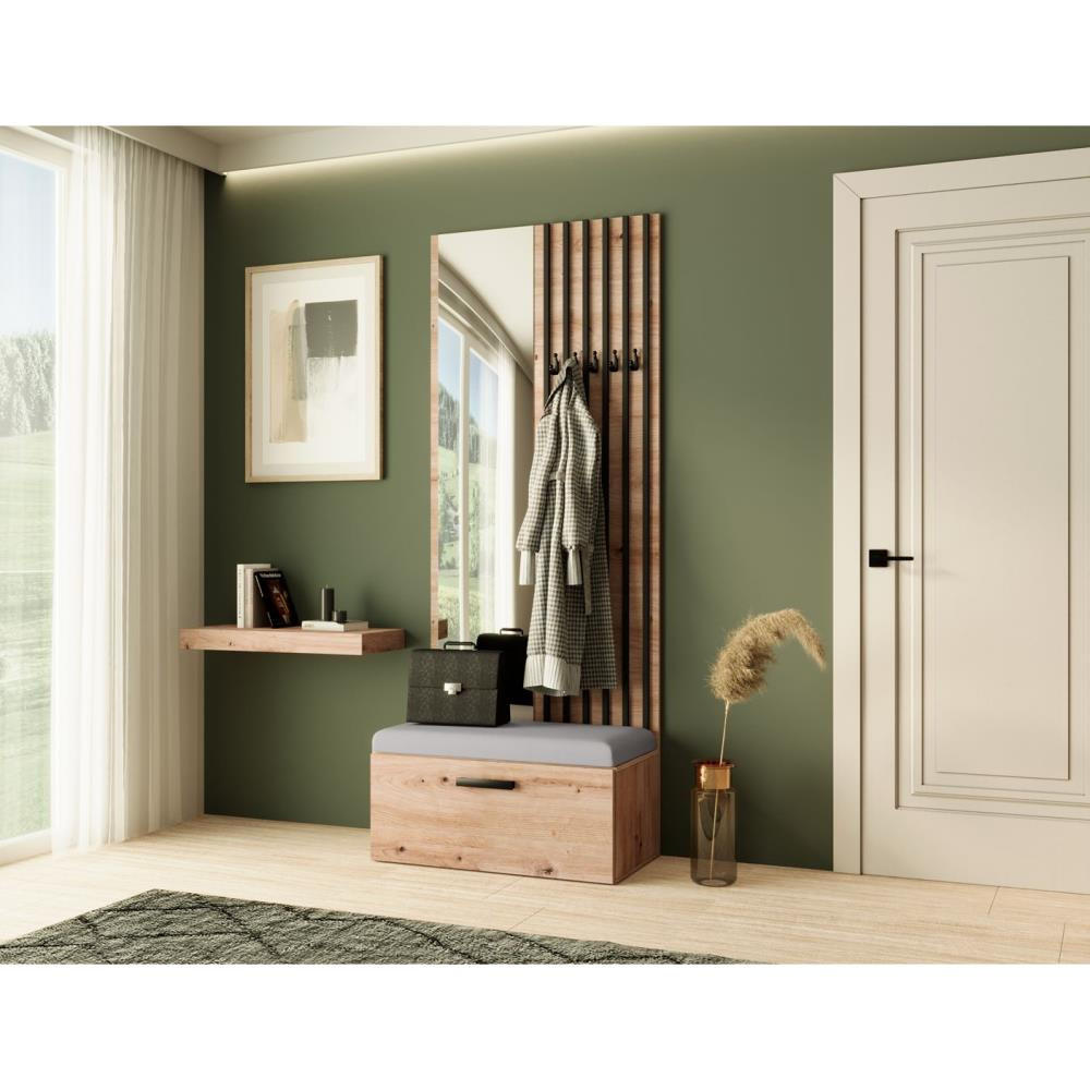 GARDEROBE Margaret II 81/203/43 mit Lamellen und Spiegel - Schwarz/Eiche Artisan, Holzwerkstoff/Kunststoff (81/203/43cm) - Beautysofa