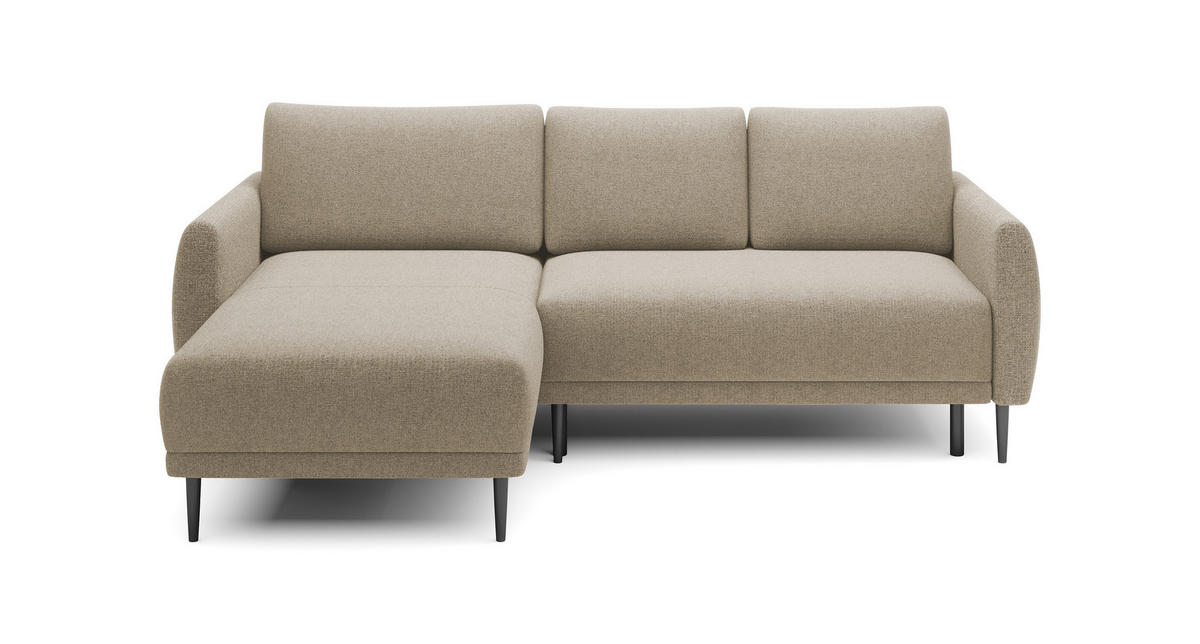 ECKSOFA BONO Stilvolles Sofa mit Schlaffunktion, Robuste Holzfüße, Elegante Armlehnen, Tiefe Sitzfläche 226x164x88cm, Linke, Sand - Sandfarben, Holz/Textil (164/226cm) - DomoHome