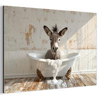 METALLBILD Esel - Tiere - Badewanne - Schaumstoff 60x40 cm - Weiß, Metall (60/40cm) - MuchoWow