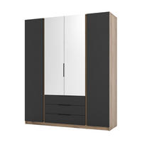 KLEIDERSCHRANK Nehir Eiche Evoke/Schwarz 200 cm - 4T3S Modern mit Schubladen und 2 Spiegeln mittig - Eichefarben/Schwarz, Holzwerkstoff/Kunststoff (200/239/61.9cm) - AX Living