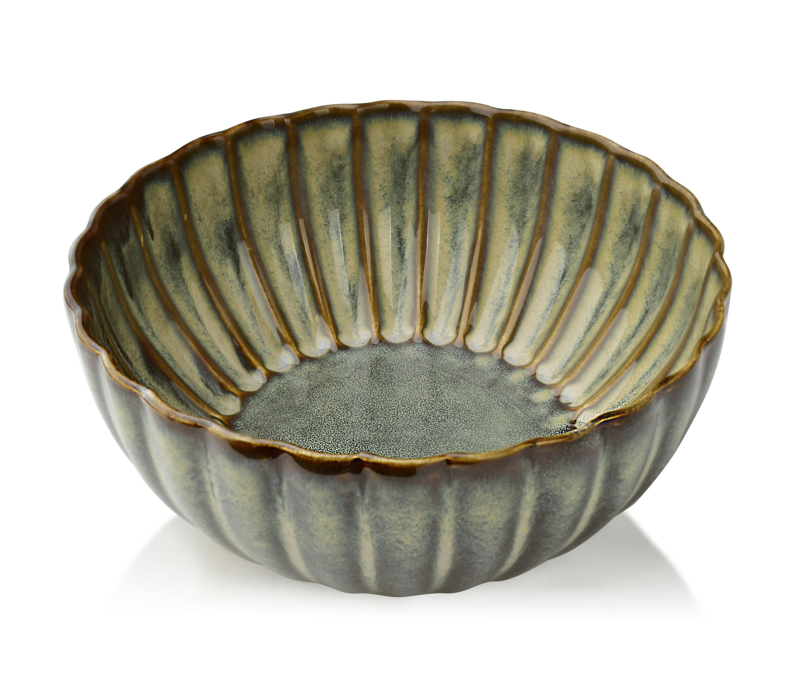 SCHÜSSEL EVIE GREEN Honigfarben 16,7/H6,7cm Porzellan - Grün, Keramik (17/17/8cm) - Mondex