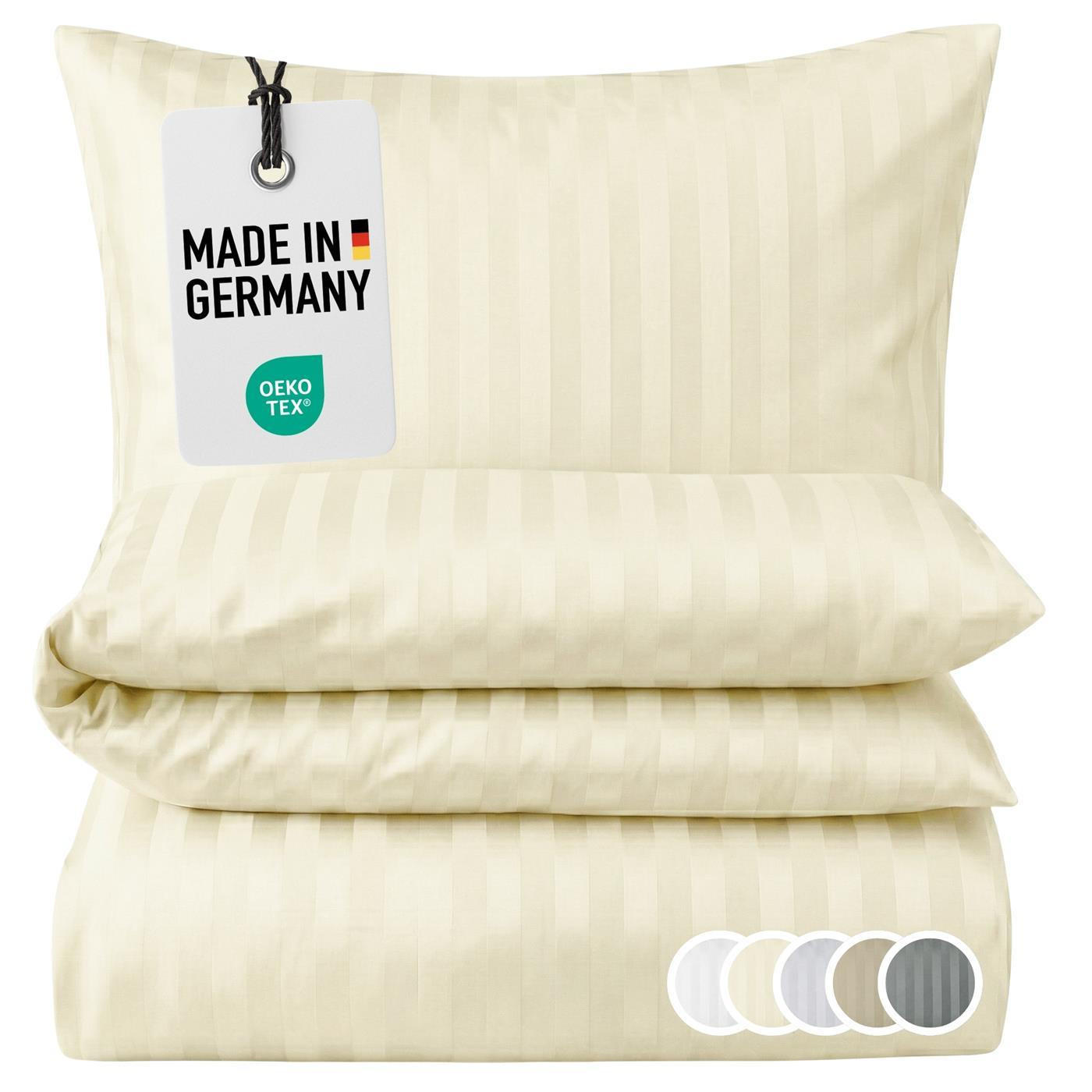 BETTWÄSCHE Damast 135x200 Creme gestreift - Bettbezug aus 100% Baumwolle - Creme, Textil (135/200cm) - Carpe Sonno