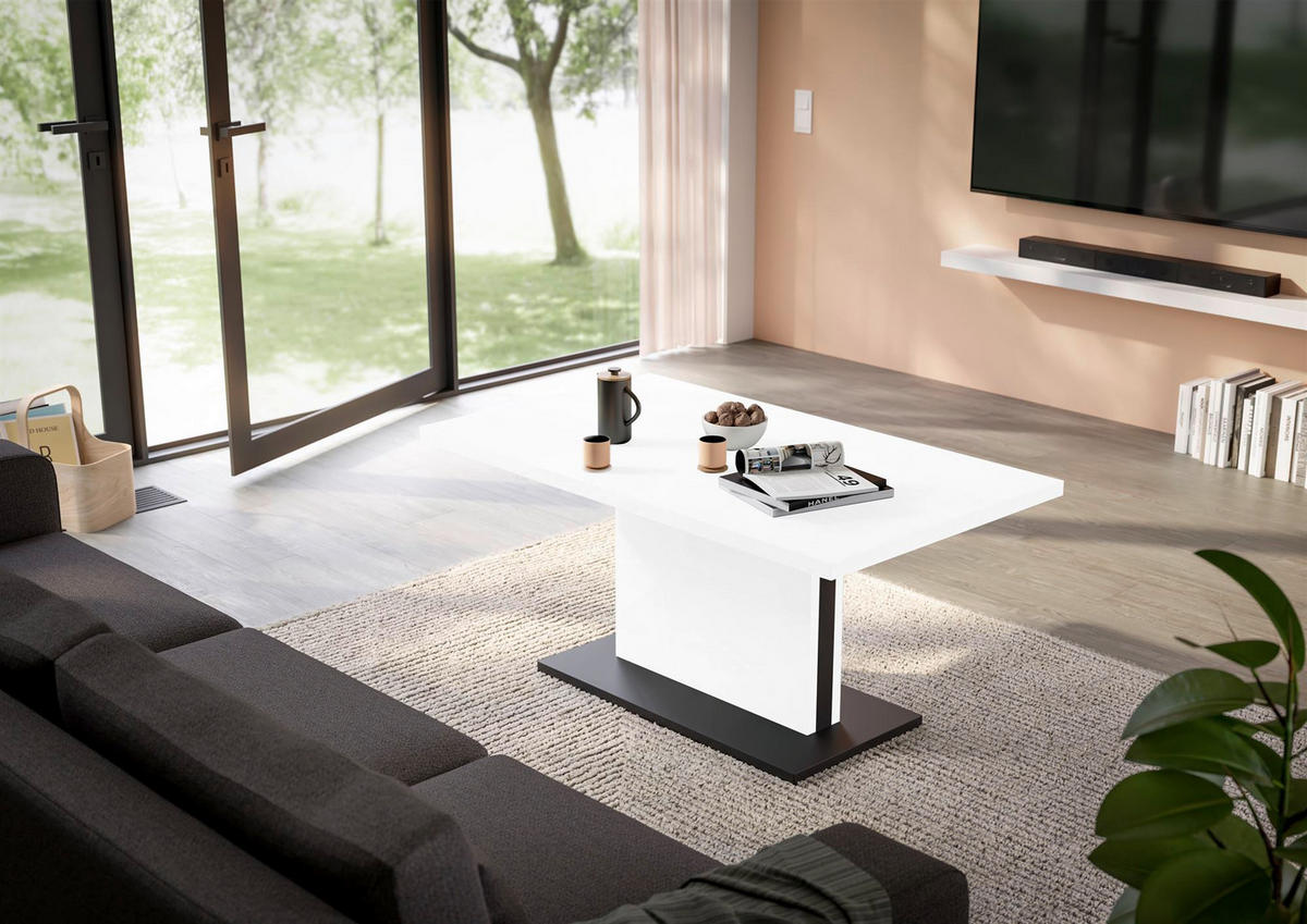 COUCHTISCH Höhenverstellbar Else 4 120x49x70 Holzwerkstoff Ice White - Schwarz/Weiß, Holzwerkstoff (120/70/49cm) - 58aufmkessel