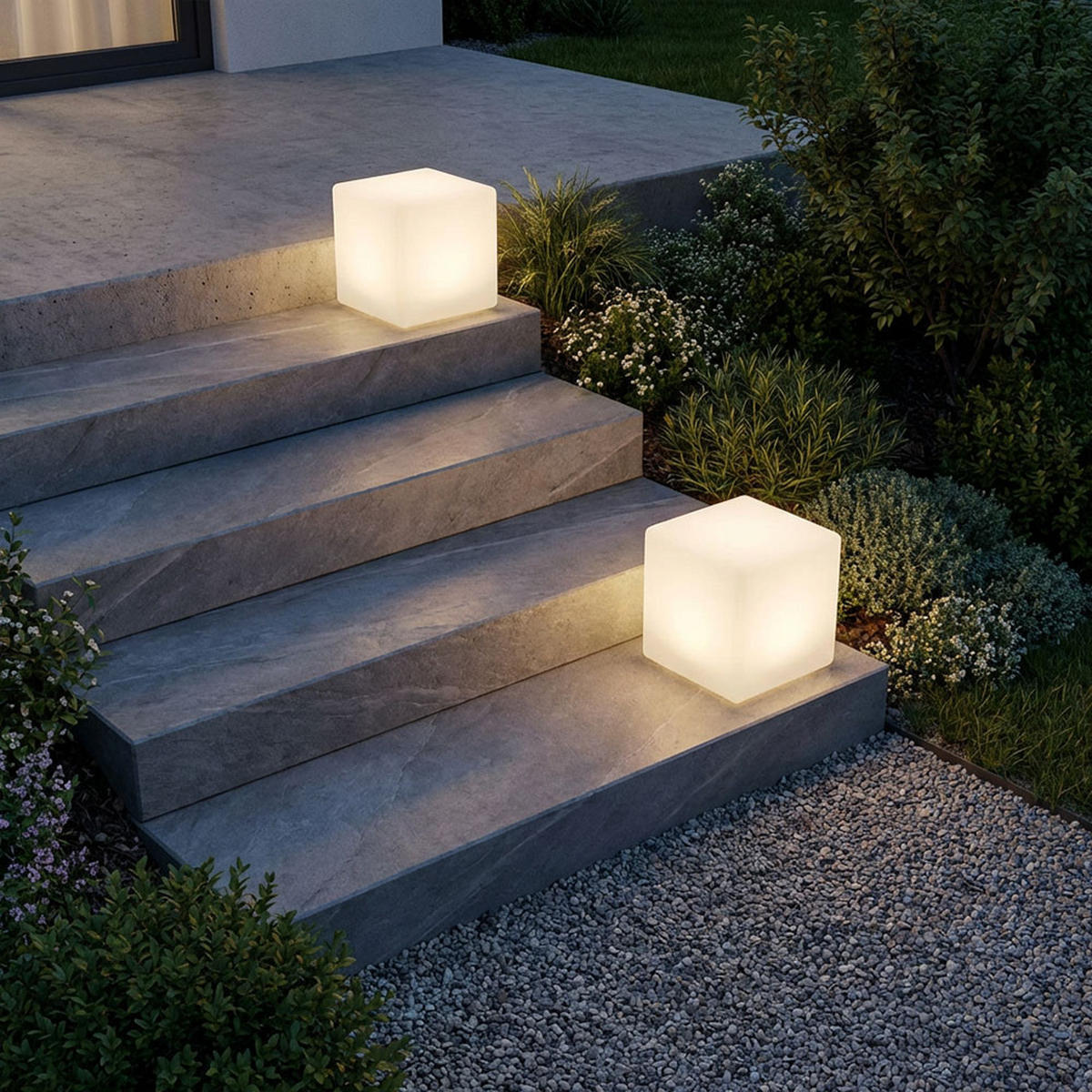 LED AUSSENLEUCHTE Solar Würfelleuchte Weiß - Weiß, Kunststoff (20/20/21cm)