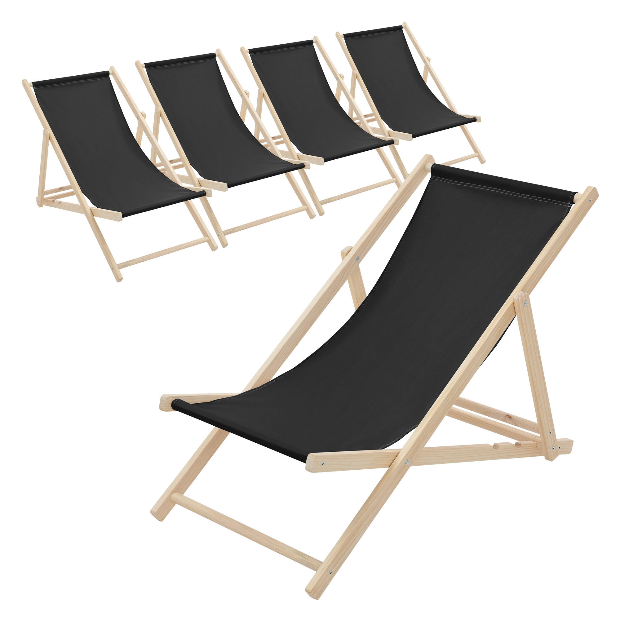 LIEGESTUHL 5er Set Schwarz - Schwarz, Holz (57.5/83/100cm) - ECD-Germany