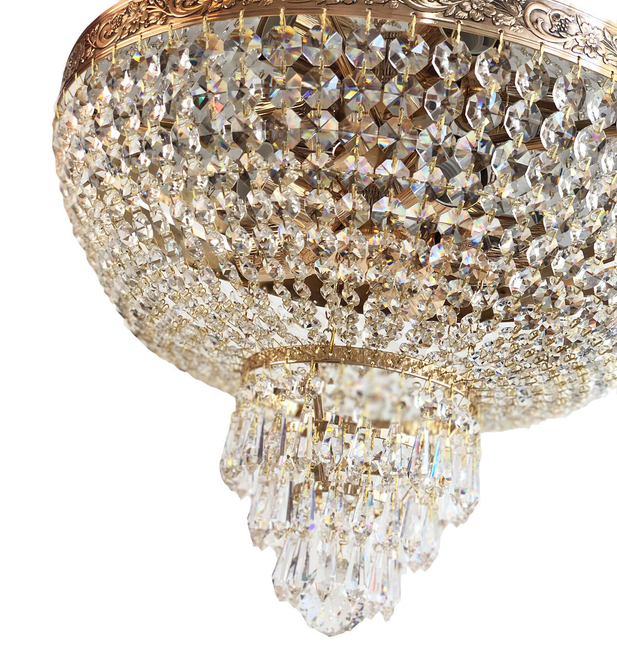 DECKENLEUCHTE Kristall PLAZA Ø50cm Gold gefertigt aus geschliffenen Kristallen - Goldfarben, Glas (50/50/44cm) - PGA Lights