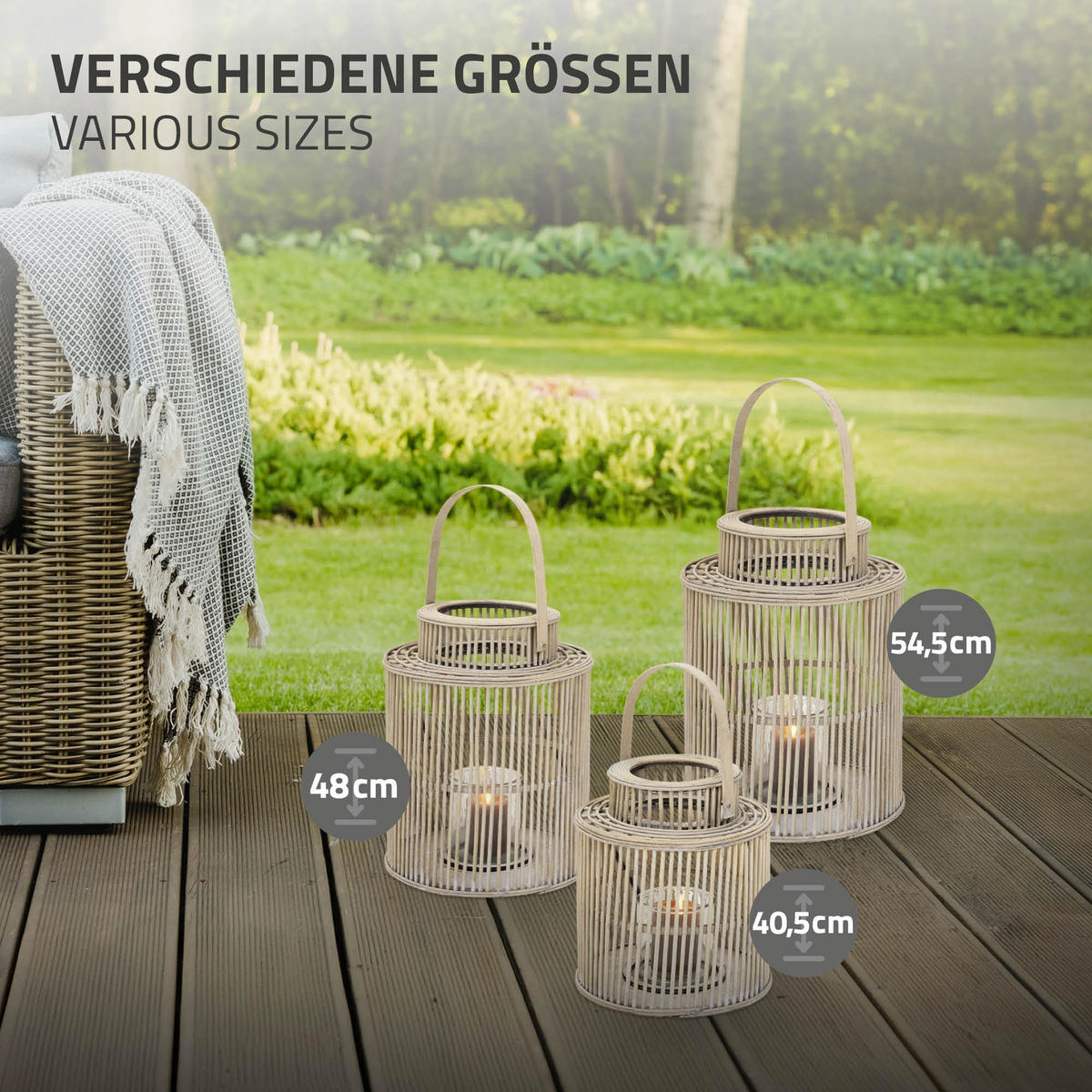 BAMBUSOVÁ LAMPION V: 40,5 cm, barva dřeva, styl boho - přírodní, dřevo (24.5/40.5/24.5cm) - ECD-Germany