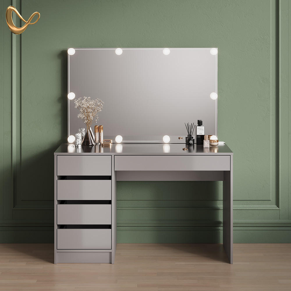 SCHMINKTISCH Imola Grau 120 cm mit LED Beleuchtung - Grau, Holzwerkstoff (120/75/55cm) - Livinity®
