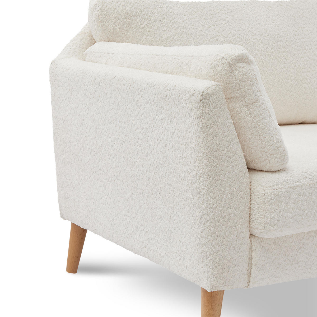 3-SITZER-SOFA Maja Skandinavisches mit weißer Bouclé - Weiß/Akaziefarben, Holz/Holzwerkstoff (225/86/80cm) - Sicaan