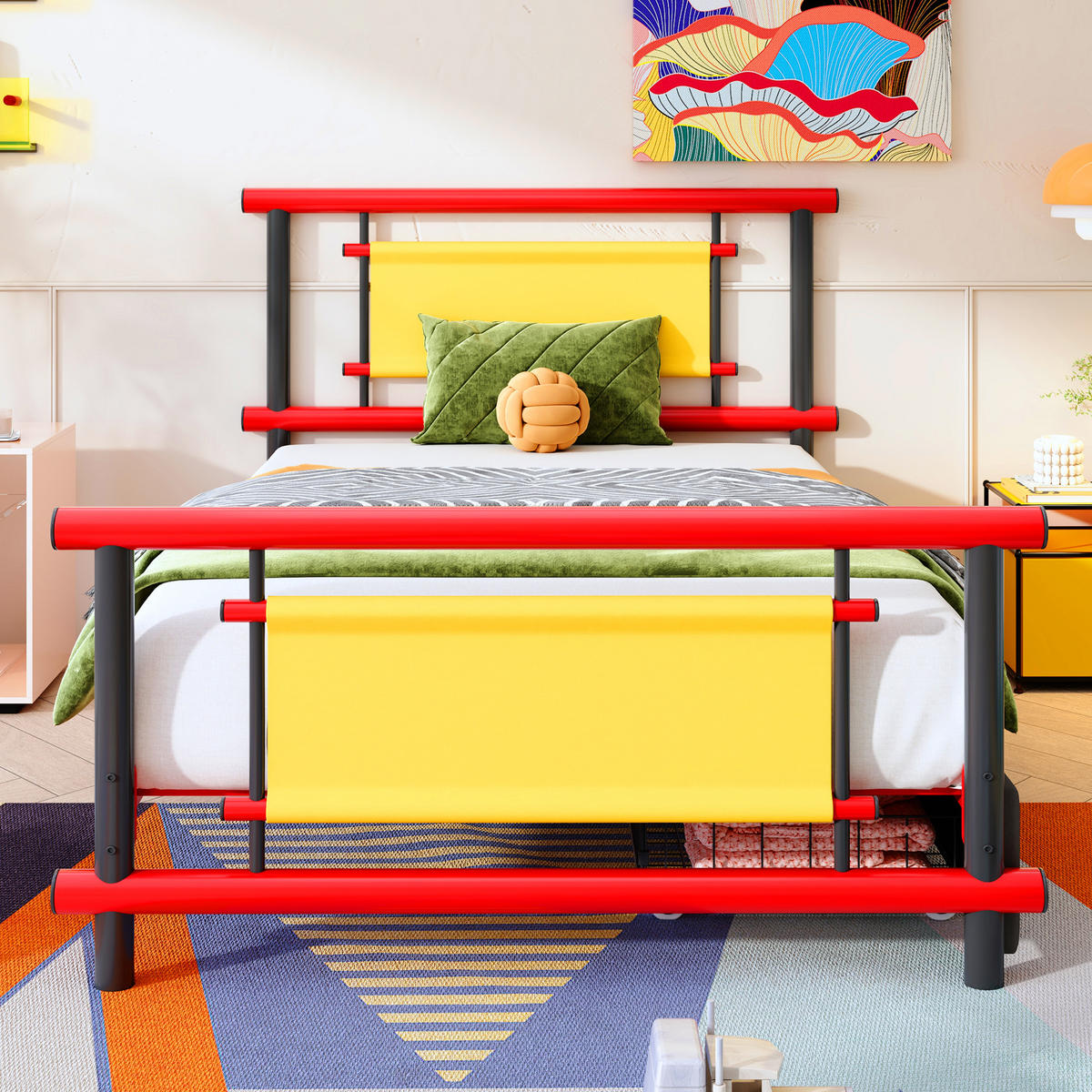 KINDERBETT 90/200 cm in Rot mit Schubladen aus Metall - Rot, Metall (90/200cm) - CHICFURN