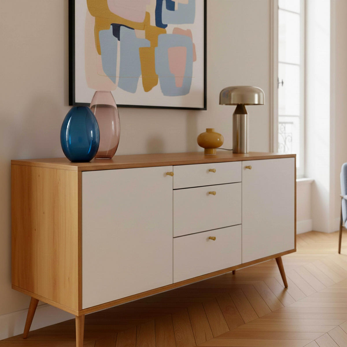 SIDEBOARD, Weiß - Weiß, Holz (40/75/150cm) - Oviala