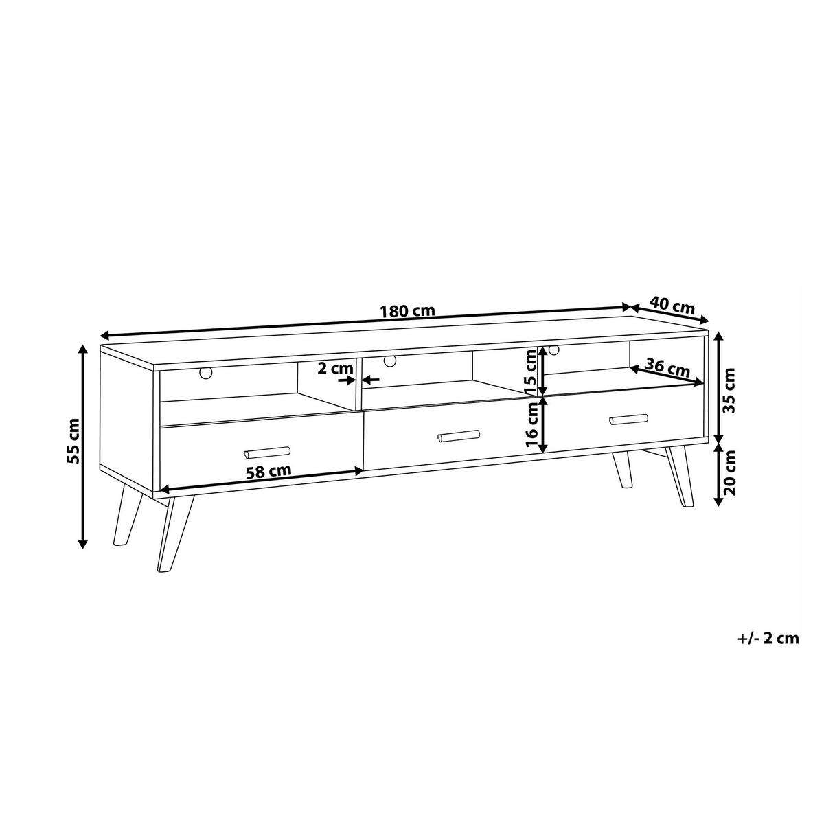 TV-MÖBEL Weiß, Hellbraun LIBERTY 40/180/55 cm - Weiß, Holzwerkstoff (180/55/40cm) - Beliani