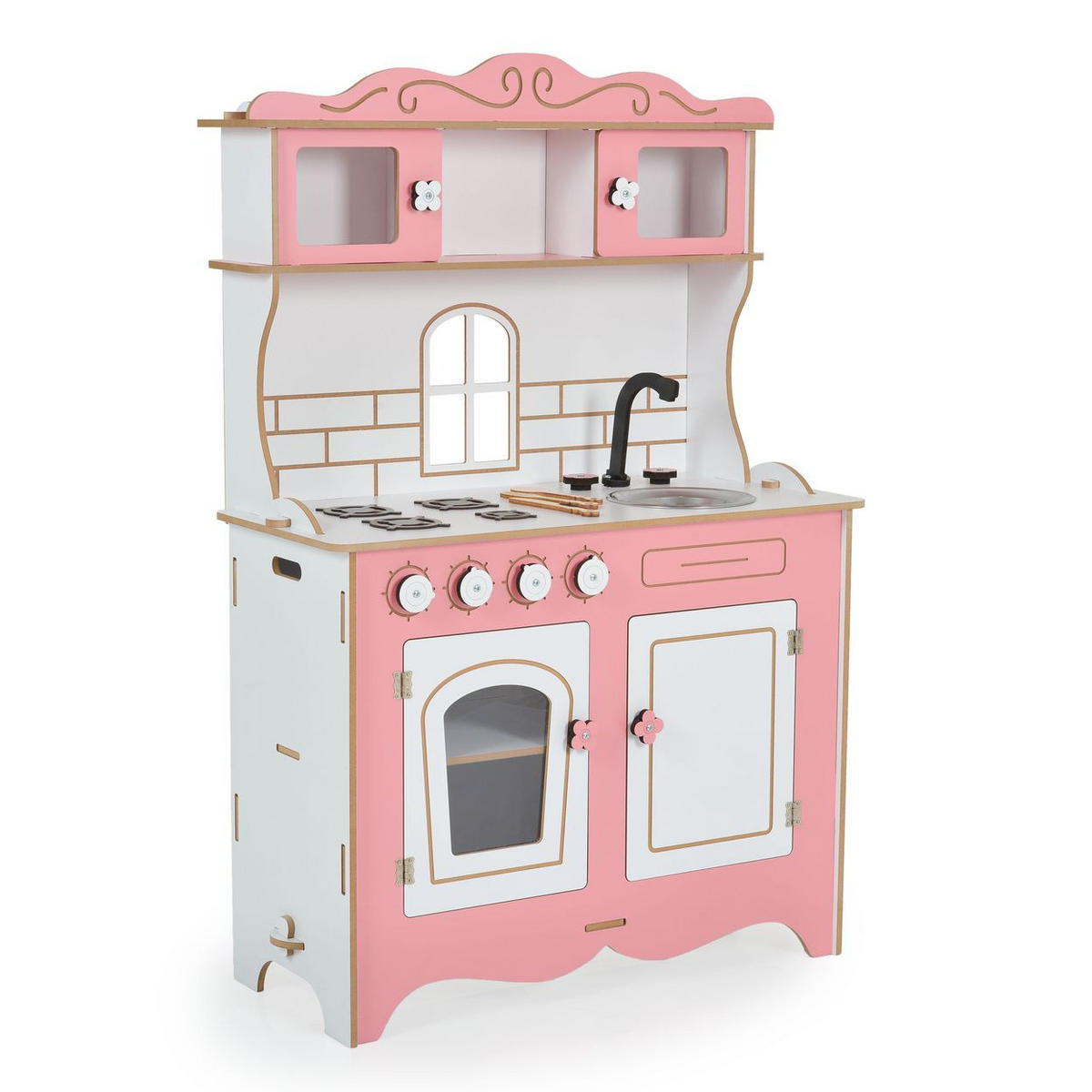 SPIELKÜCHE Rosey CG39 rosa Holz, Herd mit 4 Kochplatten, Backofen, Spülbecken, Küchenutensilien - Rosa, Holz (70/33/105cm) - Moni