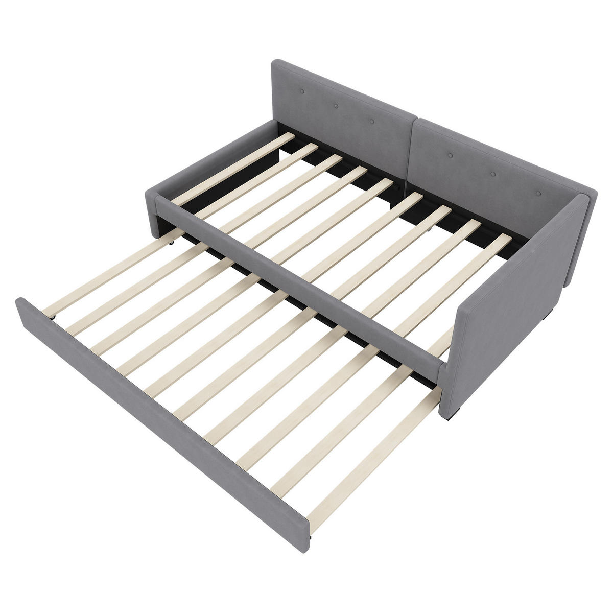 TAGESBETT 90/200 cm mit ausziehbarem Rollbett, Samtbezug und Lattenrost, Grau - Grau, Textil (90/200cm) - Redom
