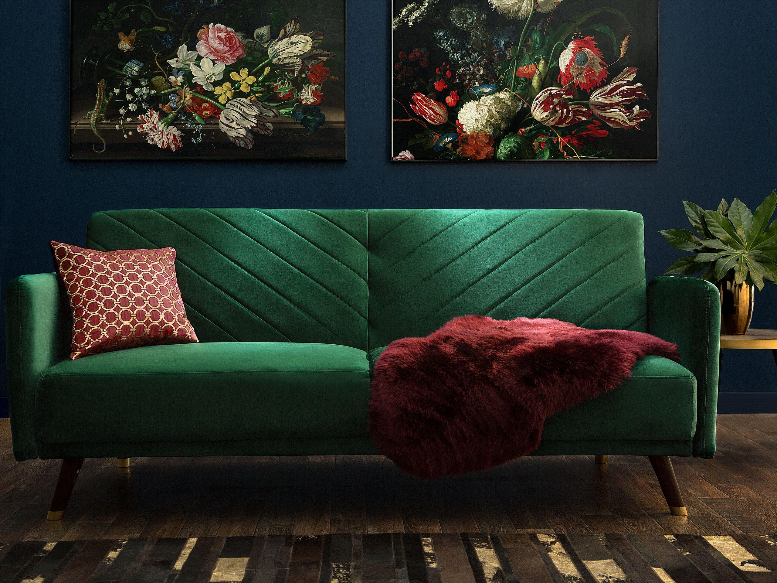 3-SITZER-SCHLAFSOFA Samtstoff Grün Senja - Hellgrün, Textil (200/87/95cm) - Beliani