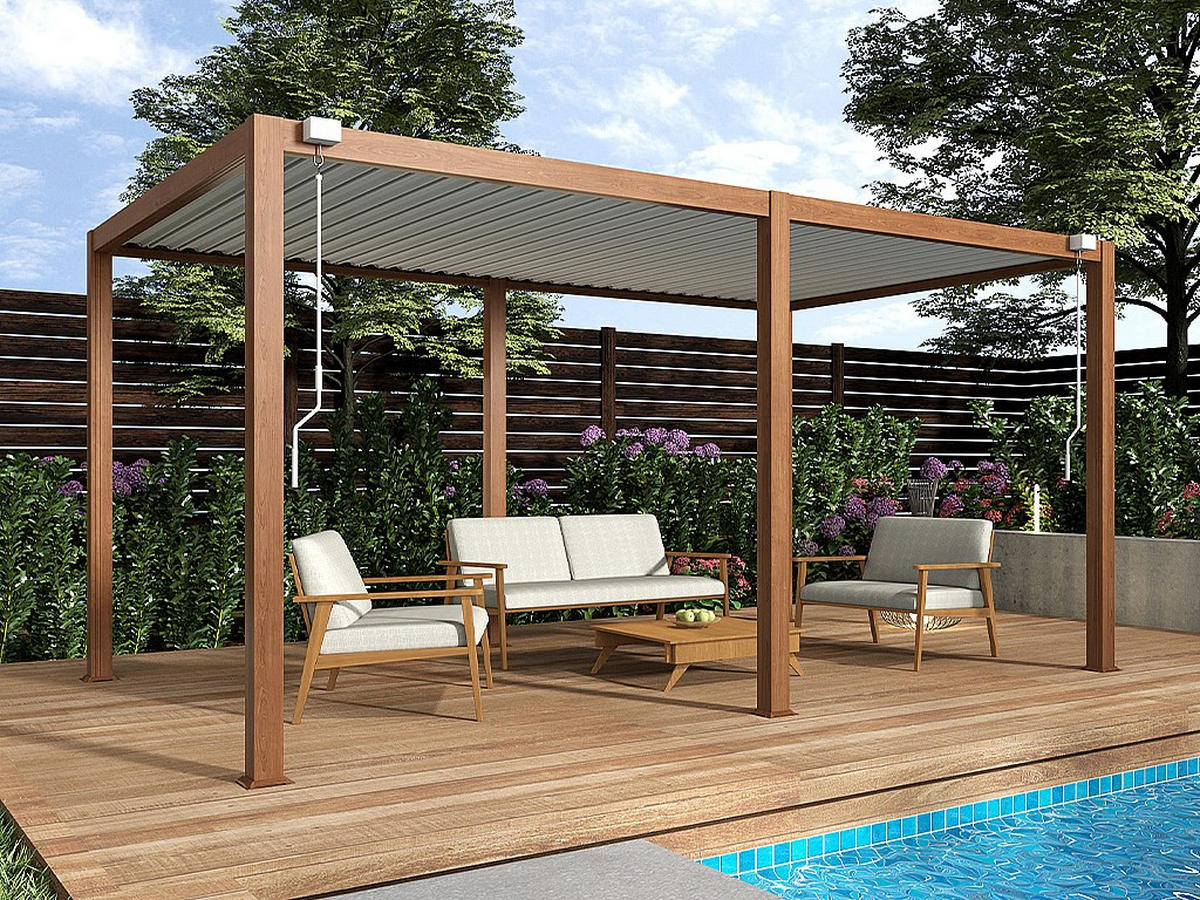 SELBSTTRAGENDE Pergola - 500cm x 300cm - Aluminium - naturfarben dunkel - AMALFI - Naturfarben, Metall (500/250/300cm) - Vente-Unique