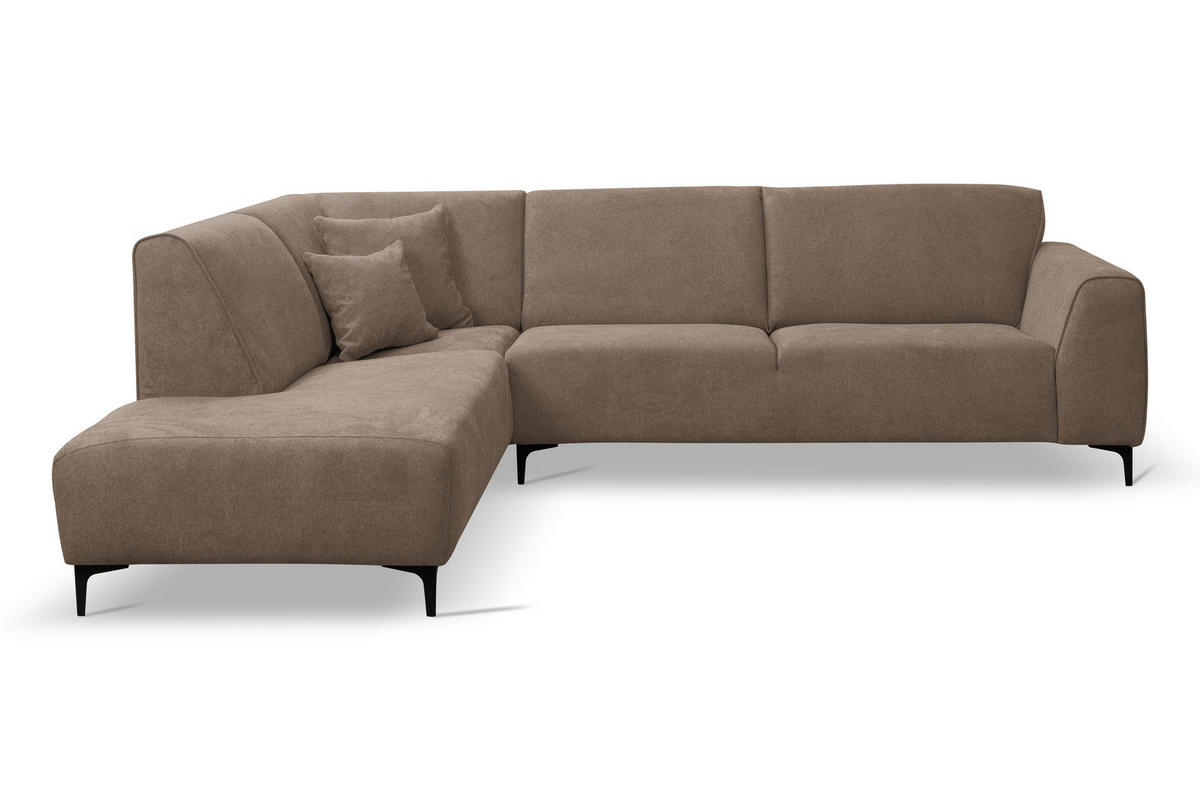 ECKSOFA Mula in L-Form, Coach Farbe: Braun, Velourstoff, Ottomane Links - Braun, Textil (210/274cm) - VENASI MÖBEL