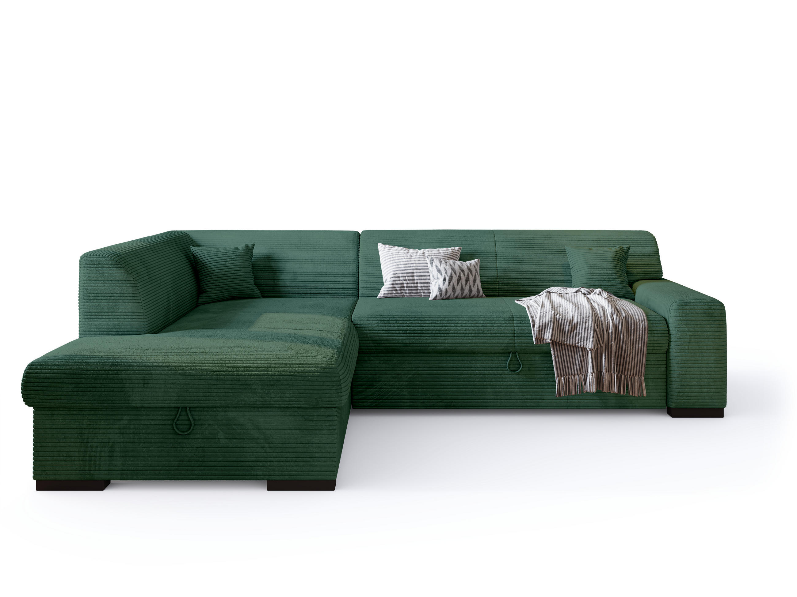 ECKSOFA mit Schlaffunktion Cordstoff MILENZO Dunkelgrün Links - Dunkelgrün, Holz (260/175cm) - Bromarkt