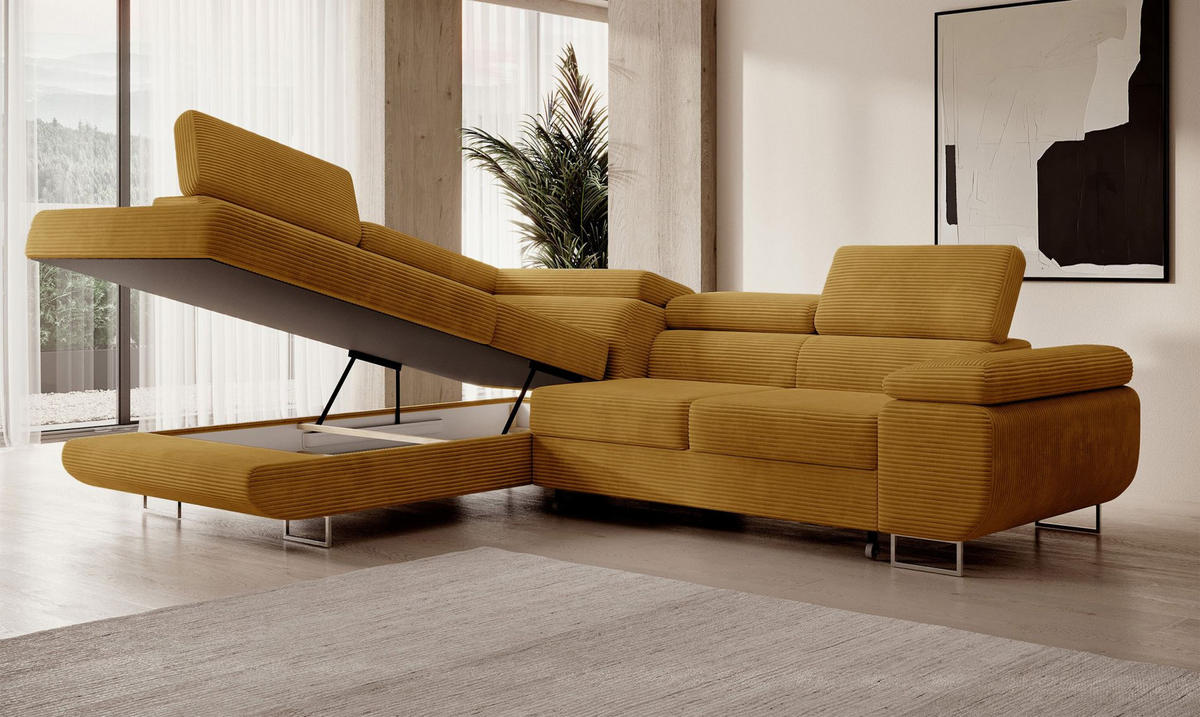 ECKSOFA Stevil Senfgelb Cordbezug - Silberfarben/Messingfarben, Textil/Metall (275/203cm) - Selsey