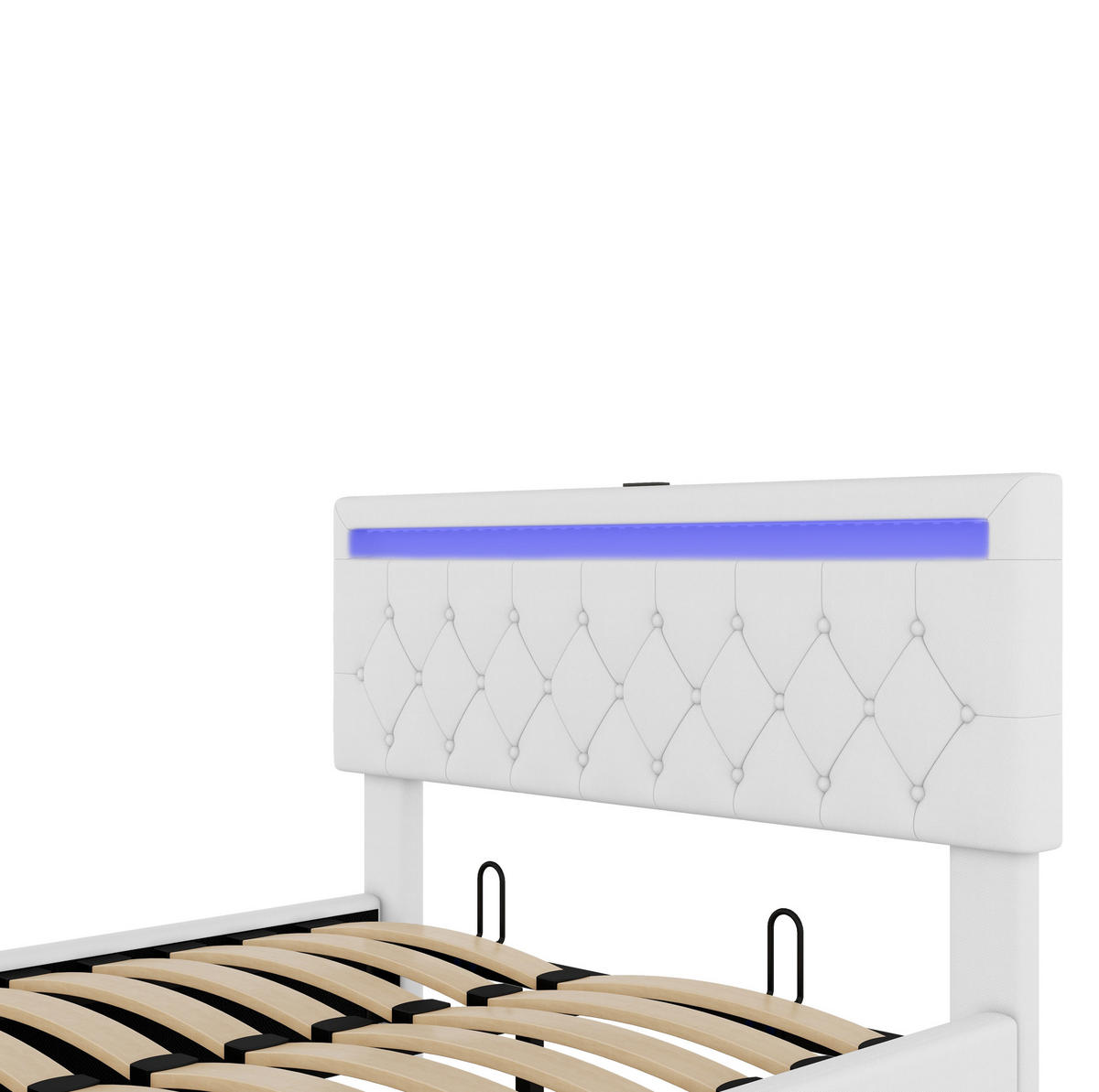 POLSTERBETT aus Leinen 140x200 cm in Weiß mit LED, USB-C & Bettkasten - Weiß, Textil (140/200cm) - Modfu