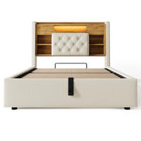 STAURAUMBETT 90/200 cm DE-32475 mit LED und USB-Ladefunktion Beige - Beige, Metall (90/200cm) - ComfortXL
