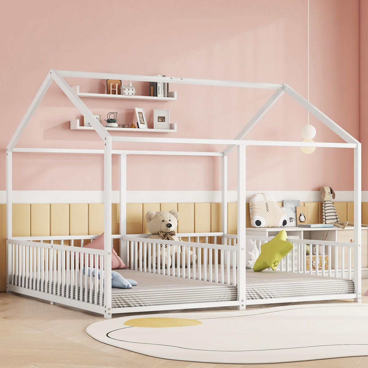 METALLBETT 90x200cm Weiß Kinderbett Doppelbett Hausmodellierung - Weiß, Metall (90/200cm) - FLIEKS