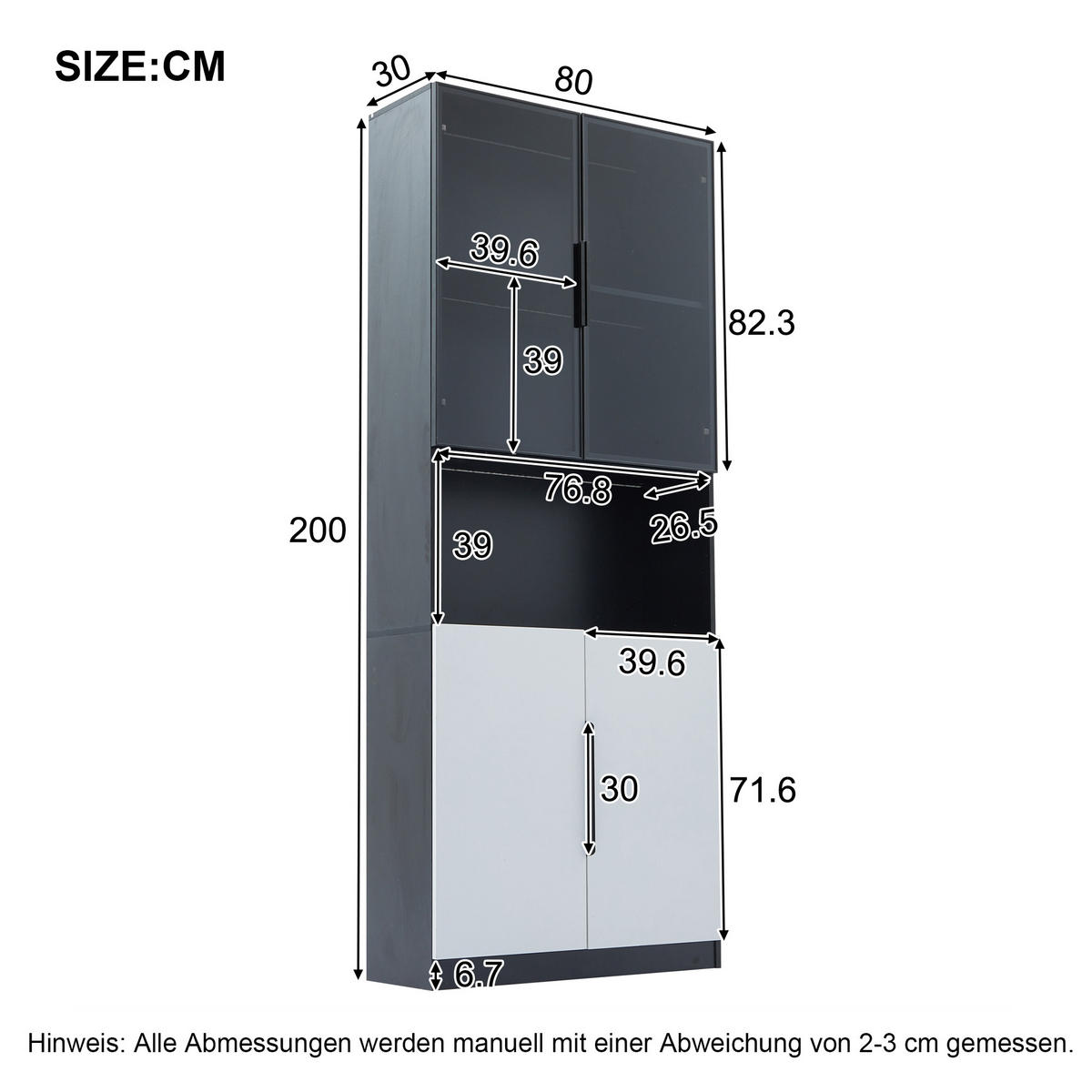 VITRINE weiß 80/30/200 cm - Weiß, Glas/Holzwerkstoff (80/200/30cm) - Urban Meuble