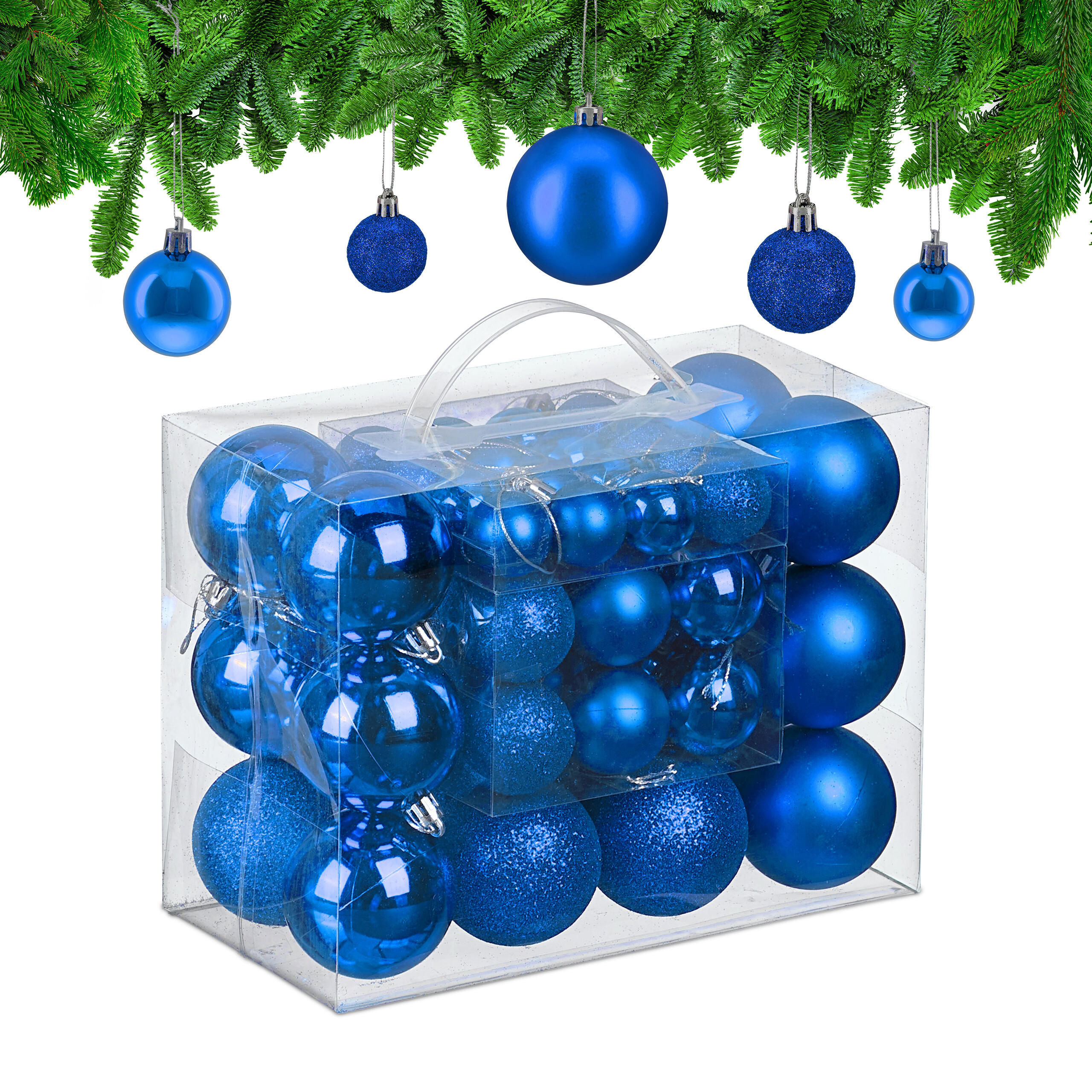 50XWEIHNACHTSKUGELN - Blau, Kunststoff (6/7/6cm) - Relaxdays