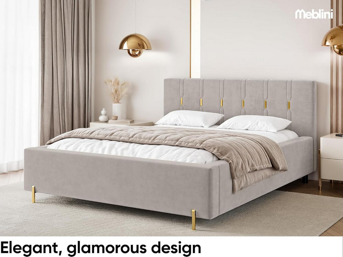 BETT FABIO - Taupe/Goldfarben, Holzwerkstoff (120/200cm) - Meblini